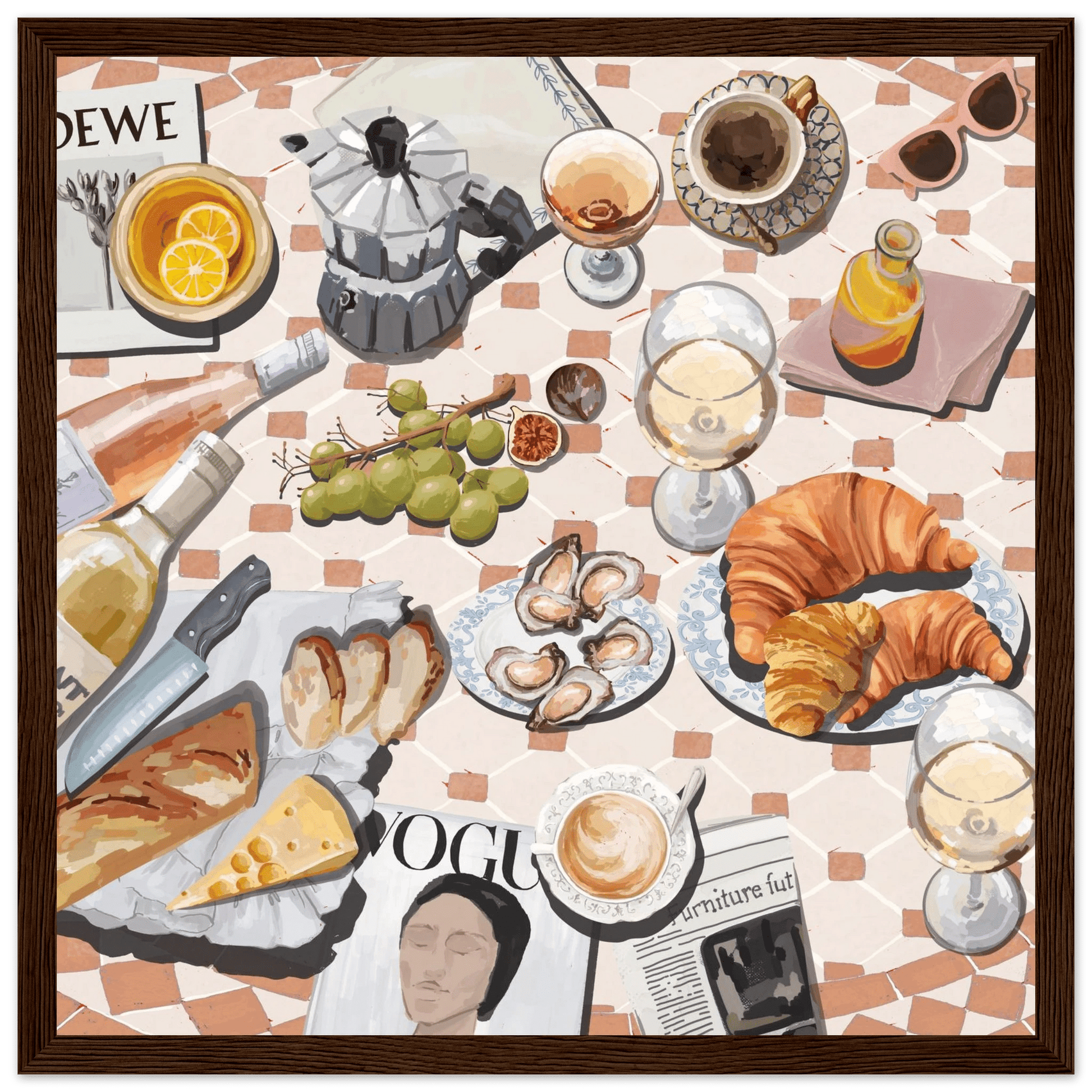 French Brunch Poster | Kitchen Decor Food Wall Art | Croissant & Coffee Square Print - Evergreen Posters - 23