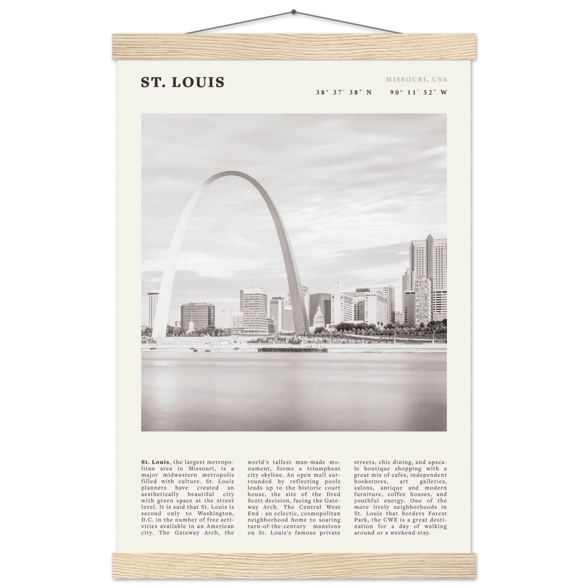 St. Louis Poster | Black & White Gateway Arch Wall Art | Missouri Travel Print - Evergreen Posters