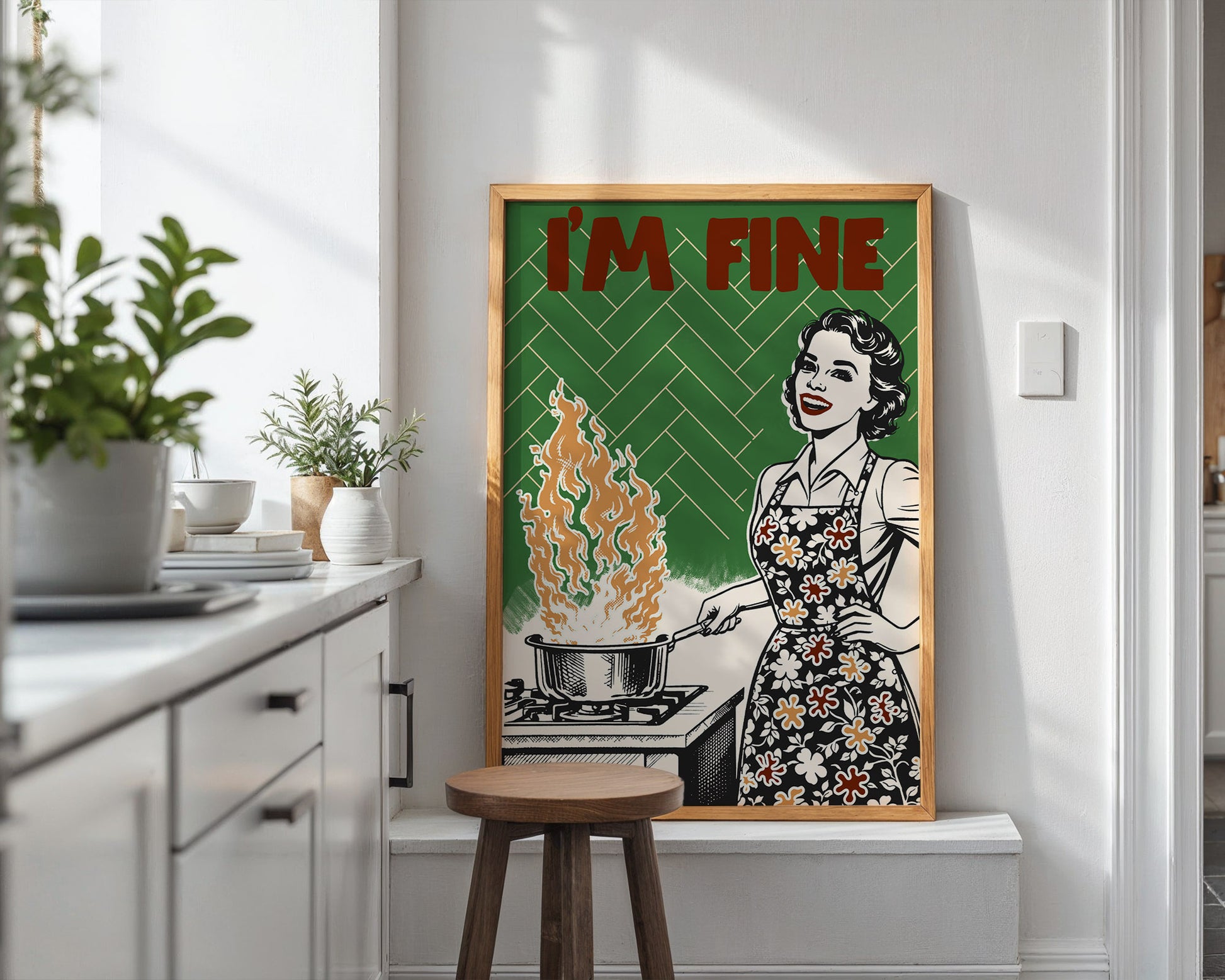 I'm Fine Poster – Funny Retro Kitchen Wall Art Print (Green Edition) - Evergreen Posters
