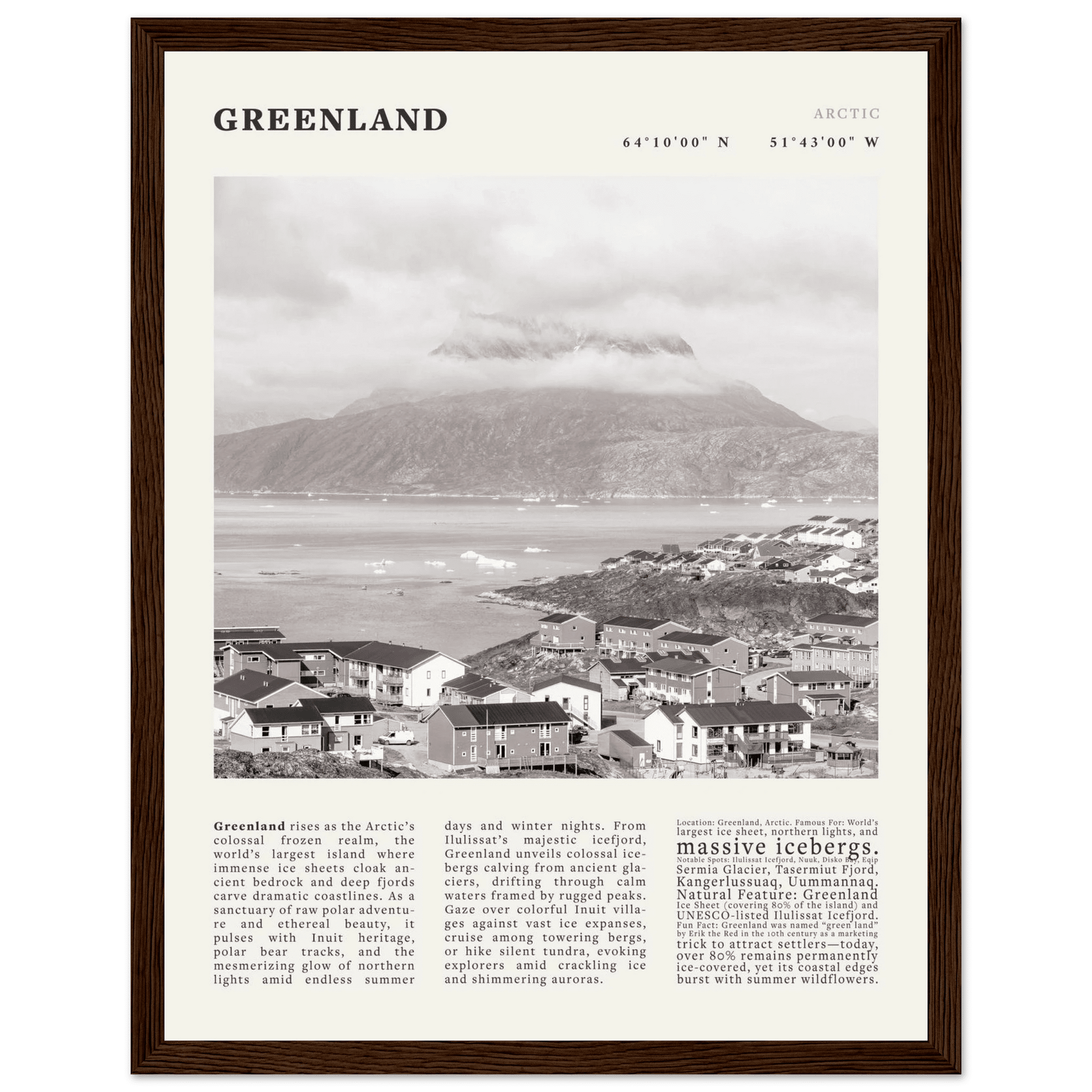 Greenland Poster Black and White – Vintage Arctic Fjord Landscape Print (Digital & Printed Options) - Evergreen Posters