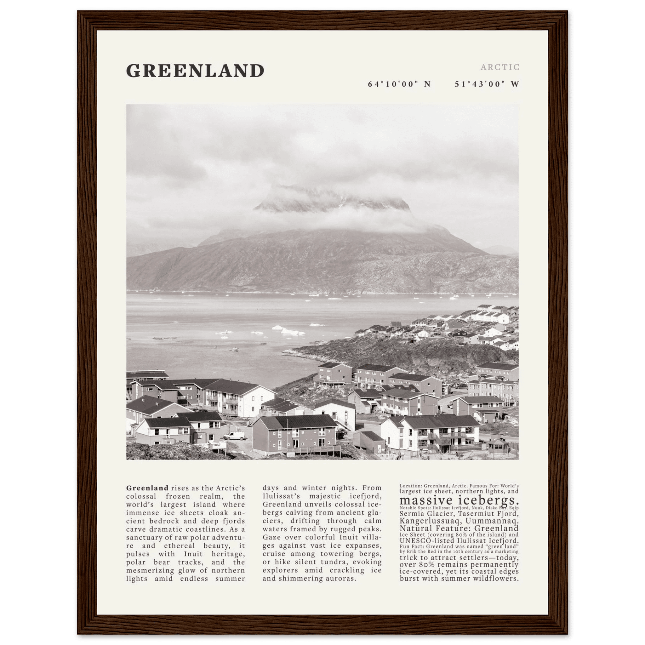 Greenland Poster Black and White – Vintage Arctic Fjord Landscape Print (Digital & Printed Options) - Evergreen Posters