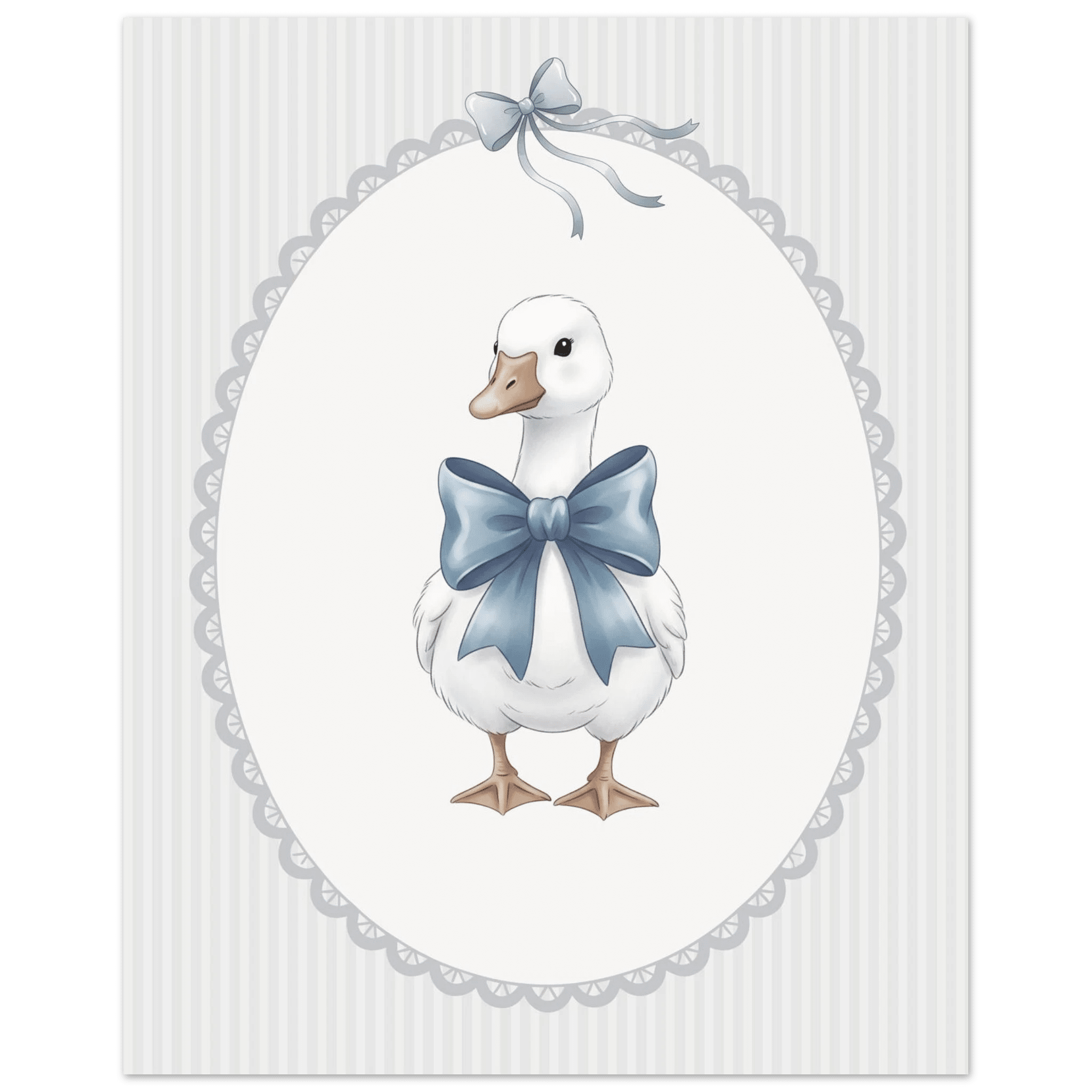 Blue Bow Duck Nursery Poster – Sweet Baby Room Wall Art Print - Evergreen Posters