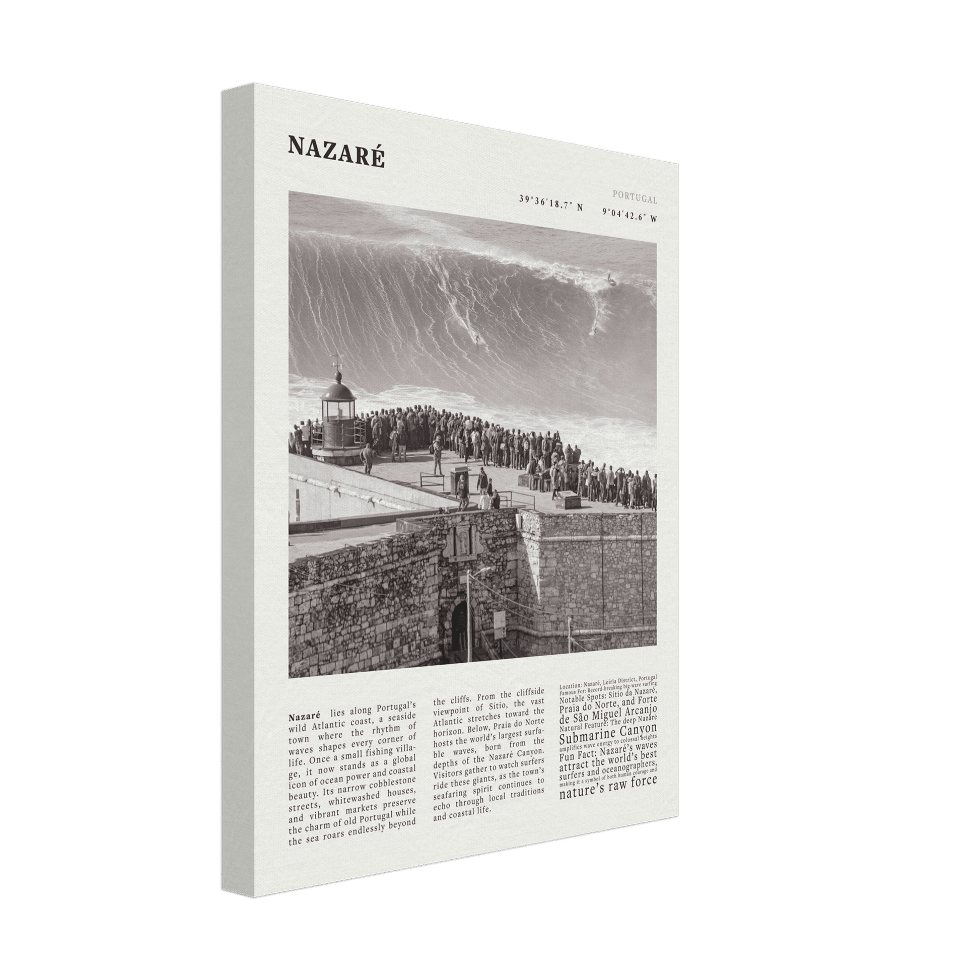 Nazaré Portugal Poster Black and White – Vintage Big Waves Surf Print (Digital & Printed Options) - Evergreen Posters