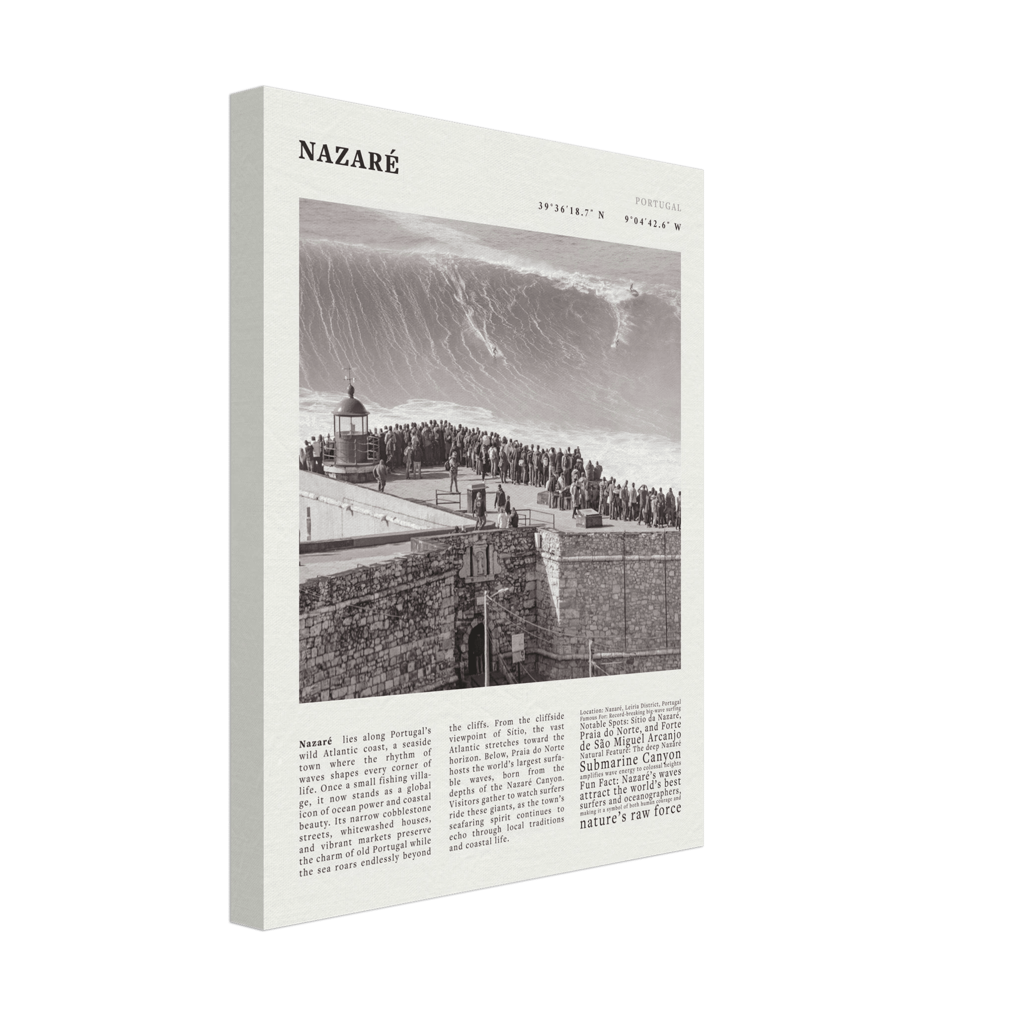 Nazaré Portugal Poster Black and White – Vintage Big Waves Surf Print (Digital & Printed Options) - Evergreen Posters