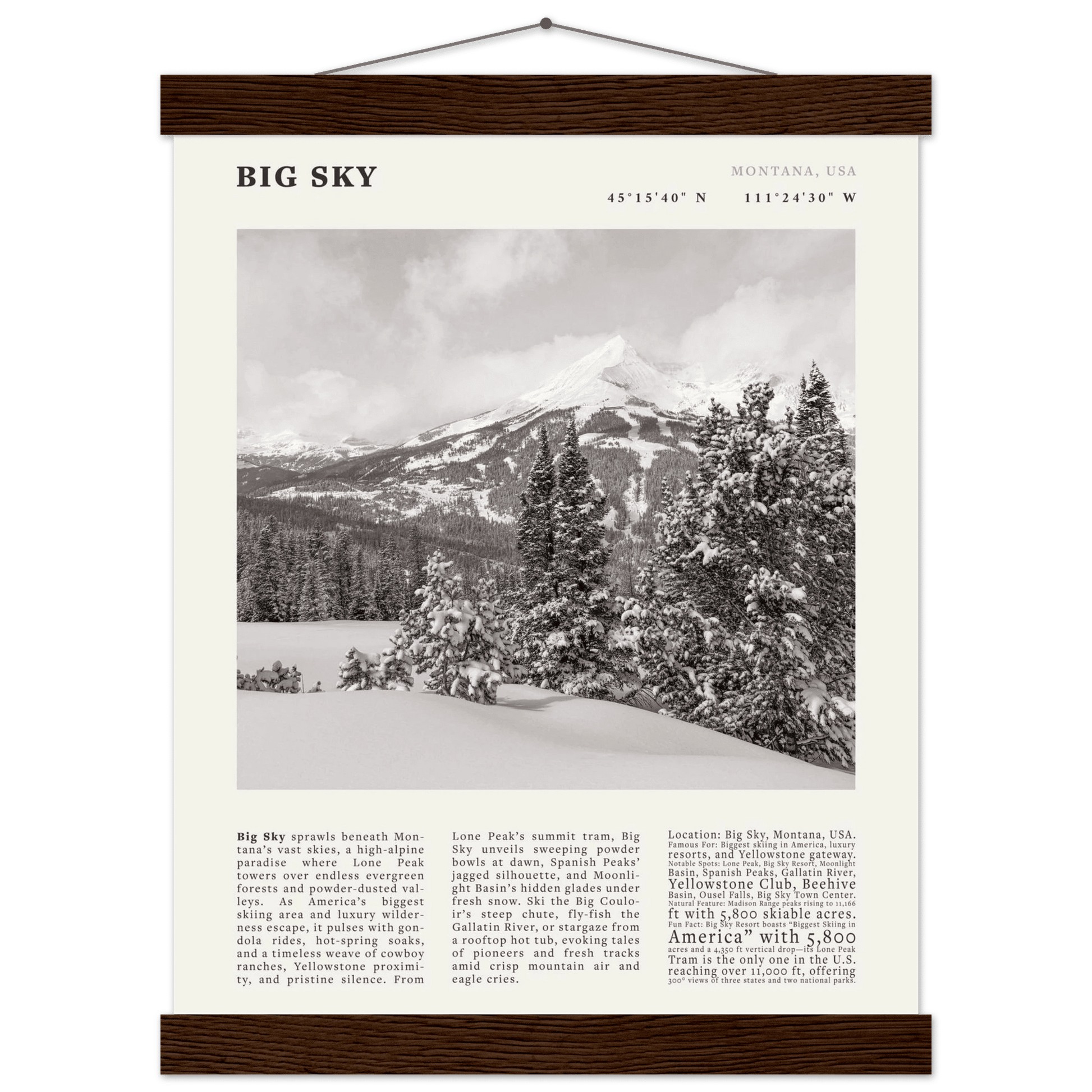 Big Sky Montana Poster Black and White – Vintage Lone Peak Ski Resort Print (Digital & Printed Options) - Evergreen Posters