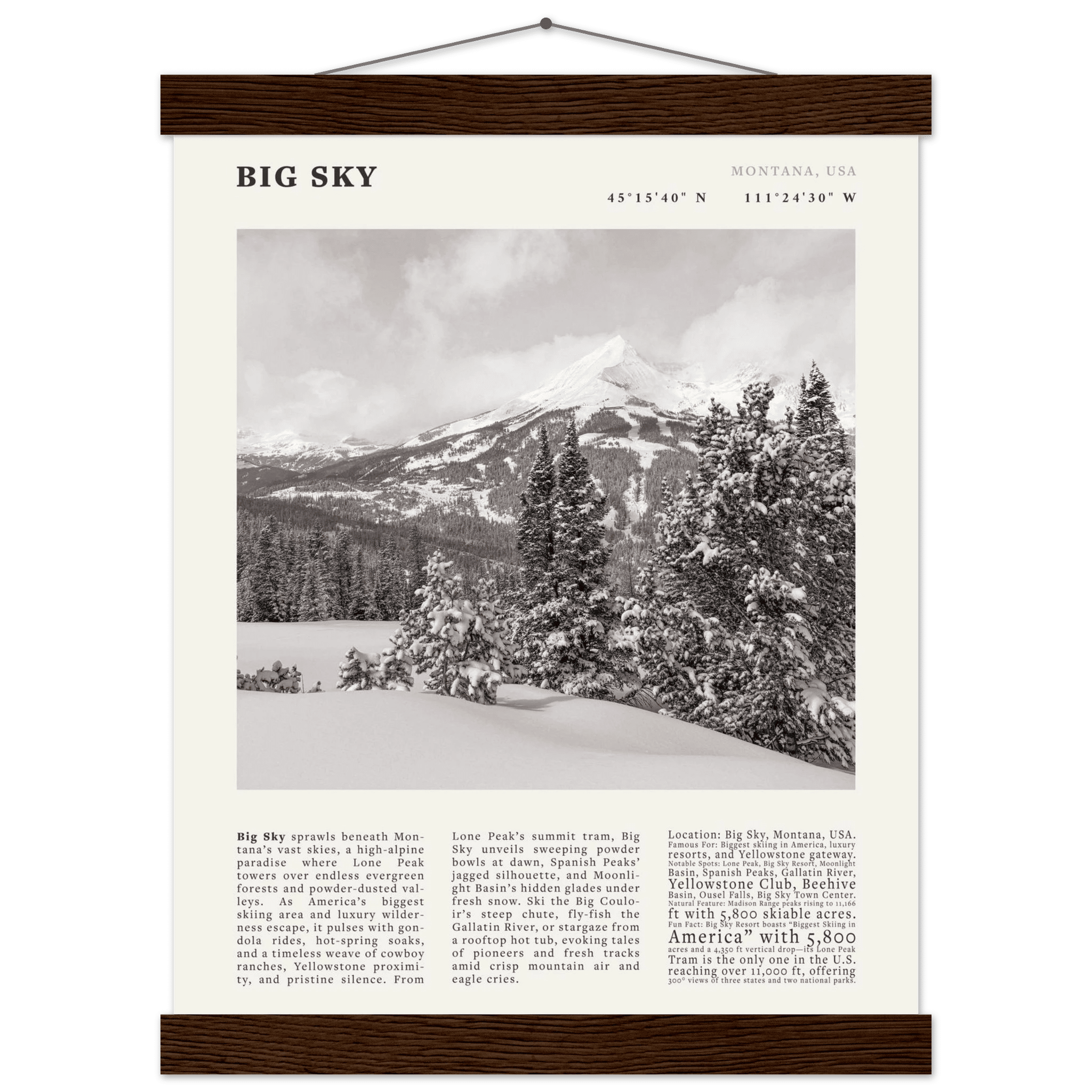 Big Sky Montana Poster Black and White – Vintage Lone Peak Ski Resort Print (Digital & Printed Options) - Evergreen Posters