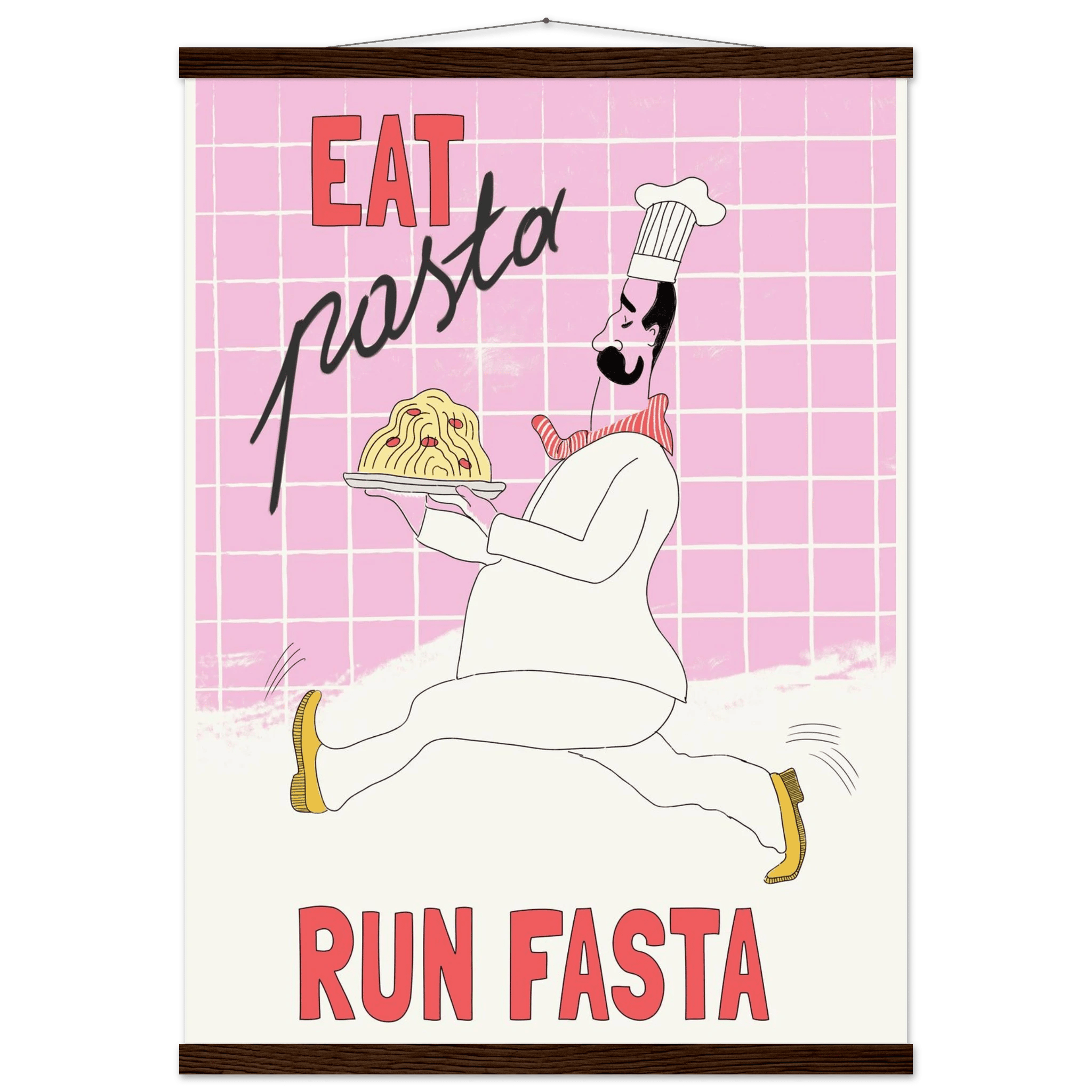 Eat Pasta Run Fasta Poster – Playful Kitchen Wall Art Print (Light Pink) - Evergreen Posters