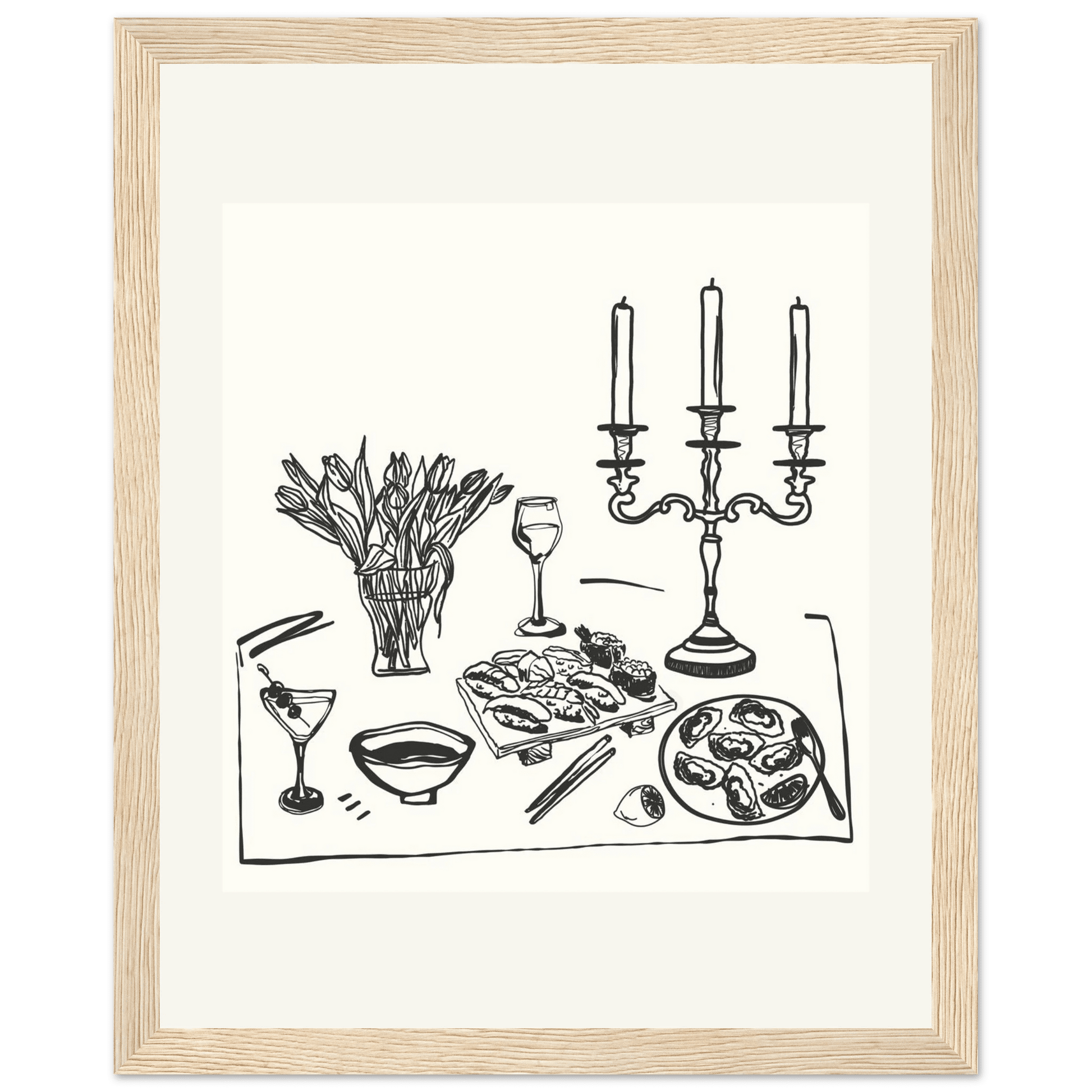 Fine Dining Table Print | Black Line Art Kitchen Wall Art | Elegant Dining Room Poster - Evergreen Posters