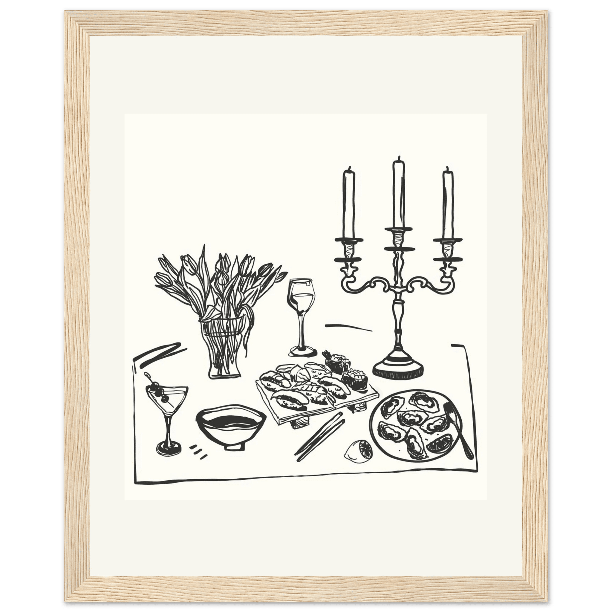 Fine Dining Table Print | Black Line Art Kitchen Wall Art | Elegant Dining Room Poster - Evergreen Posters