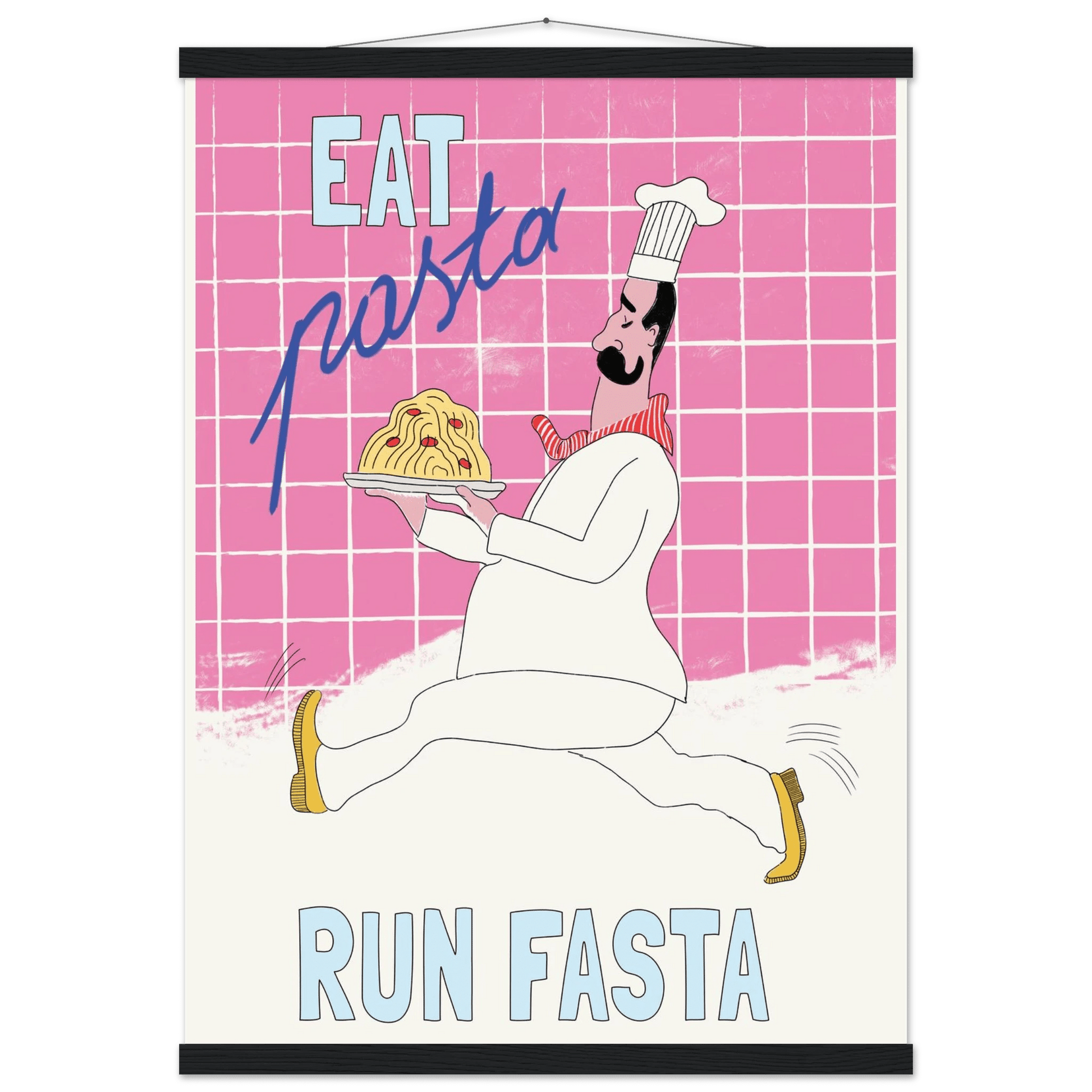 Eat Pasta Run Fasta Poster – Playful Kitchen Wall Art Print (Pink Edition) - Evergreen Posters