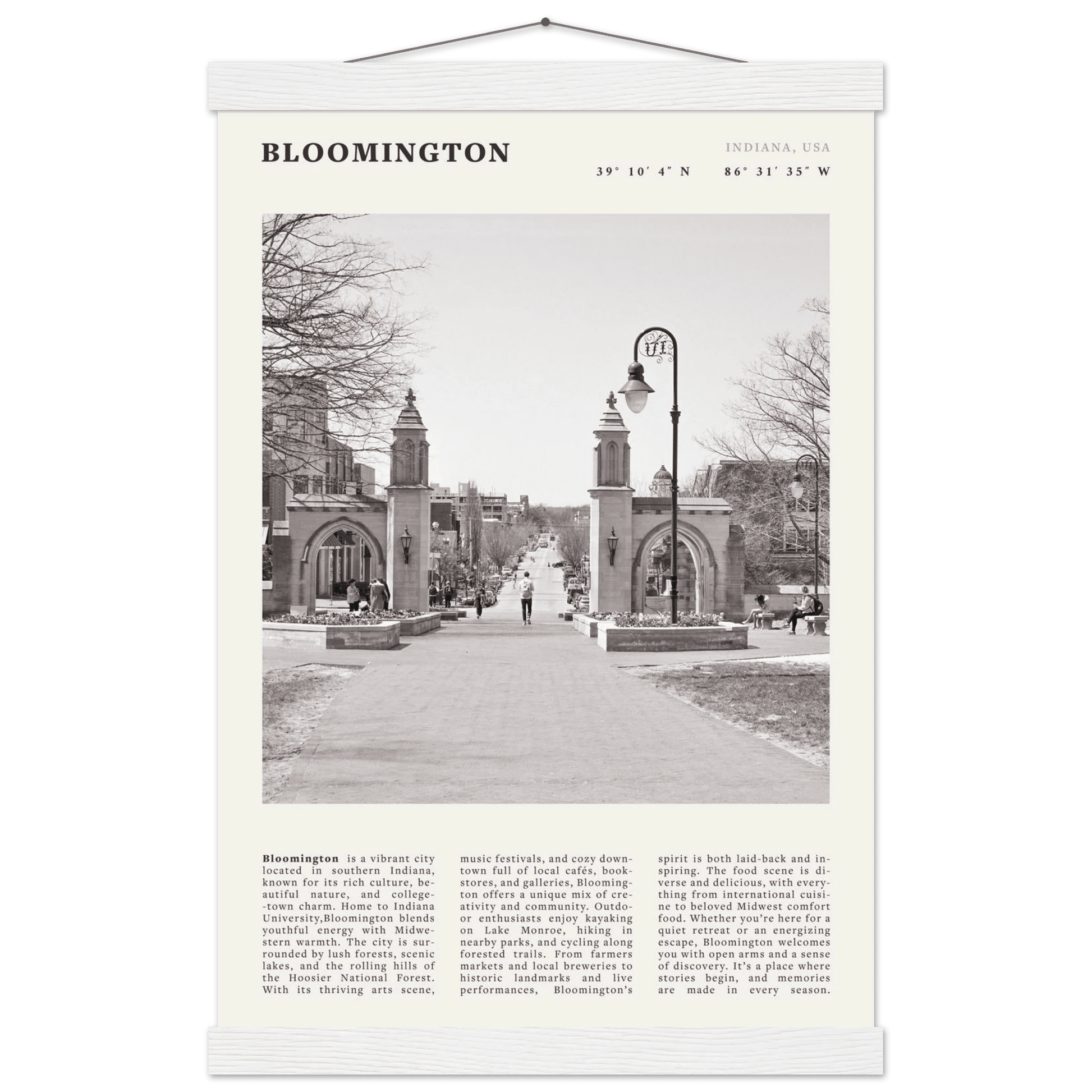 Bloomington Indiana Black and White Vintage Poster - Evergreen Posters