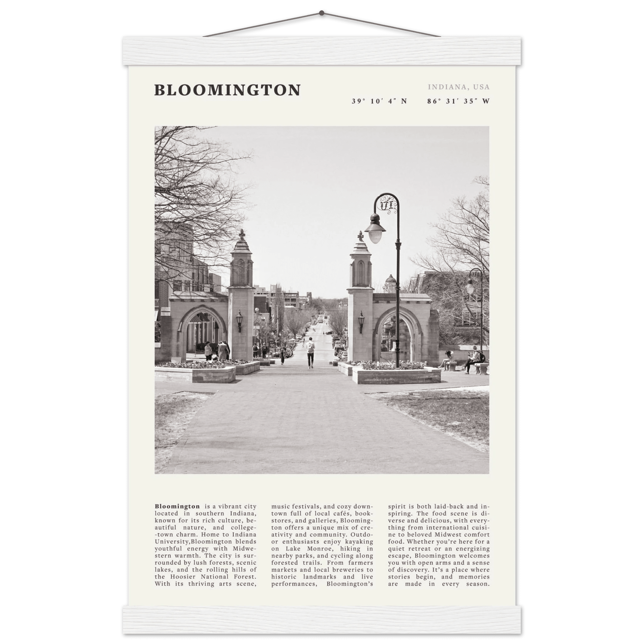 Bloomington Indiana Black and White Vintage Poster - Evergreen Posters
