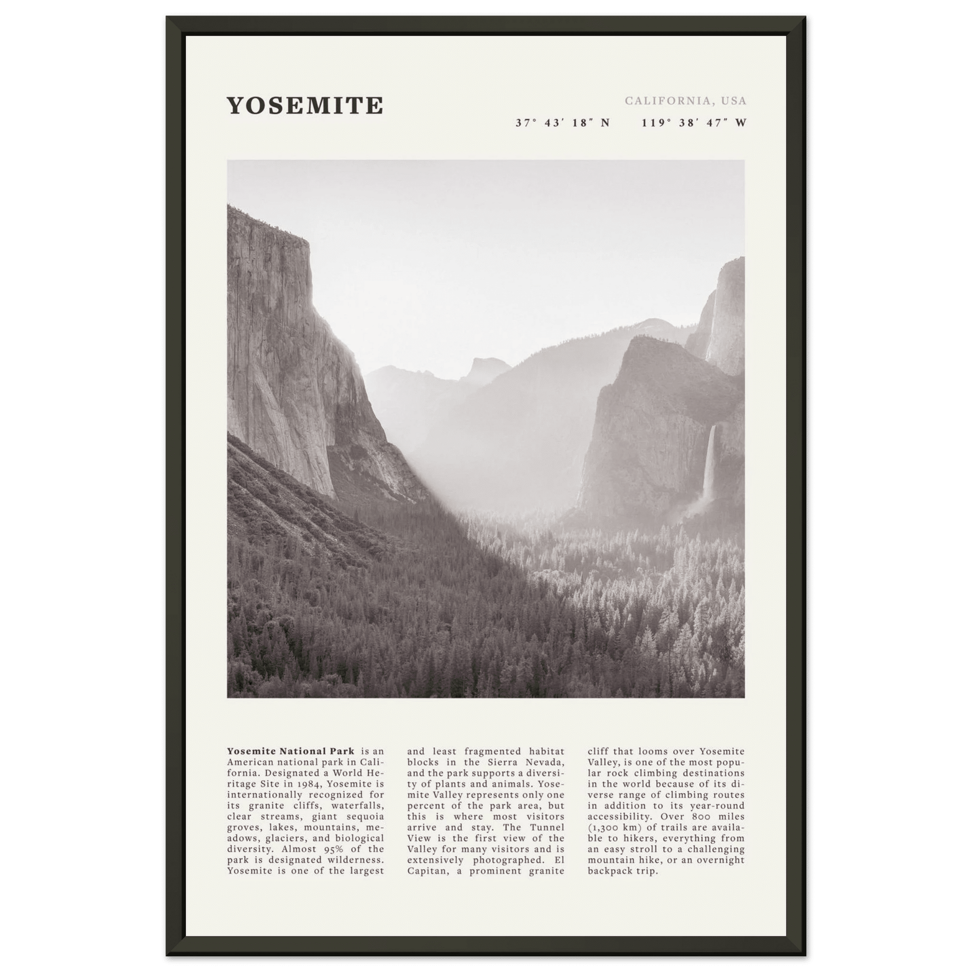 Yosemite Poster | Black & White National Park Wall Art | California Nature Print - Evergreen Posters