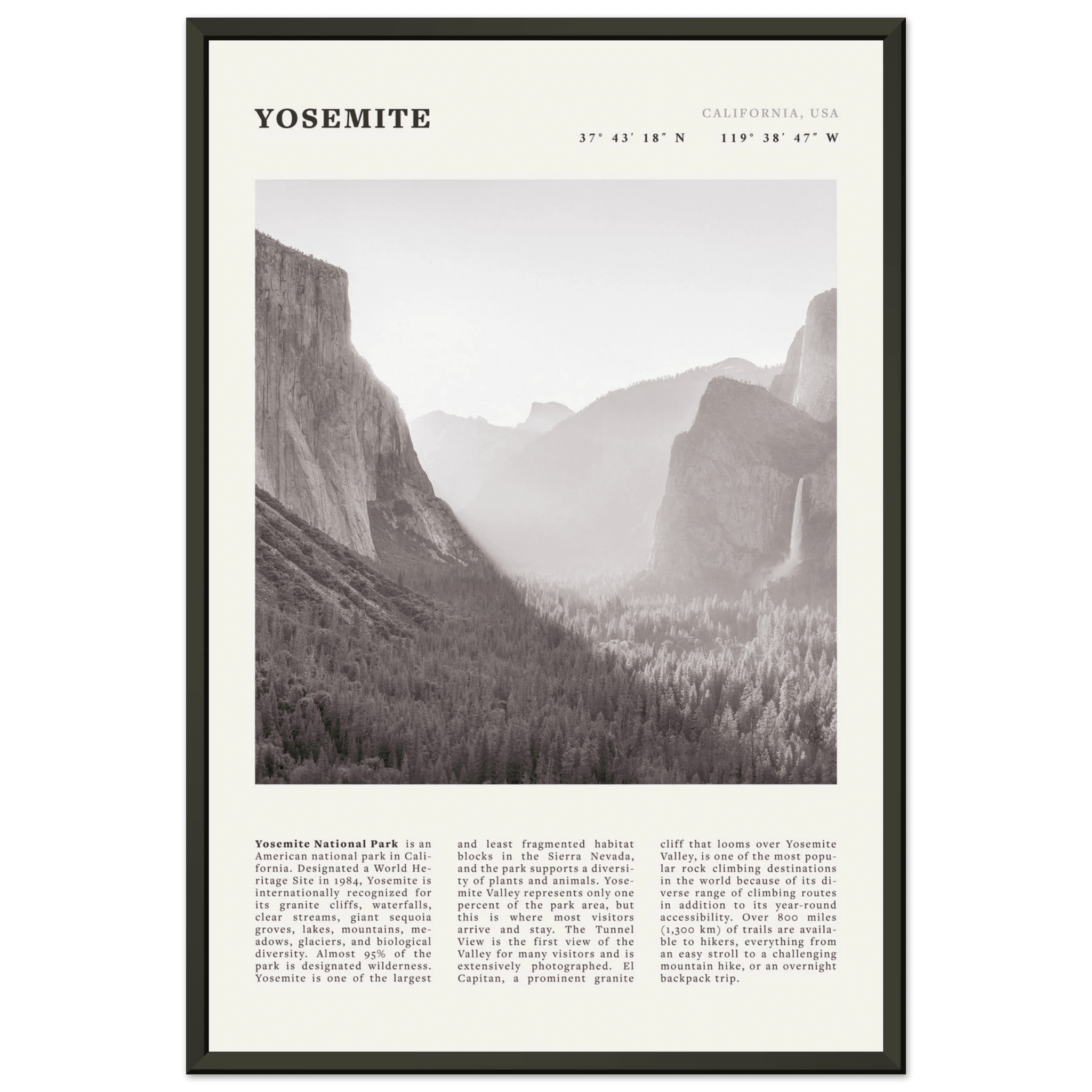 Yosemite Poster | Black & White National Park Wall Art | California Nature Print - Evergreen Posters
