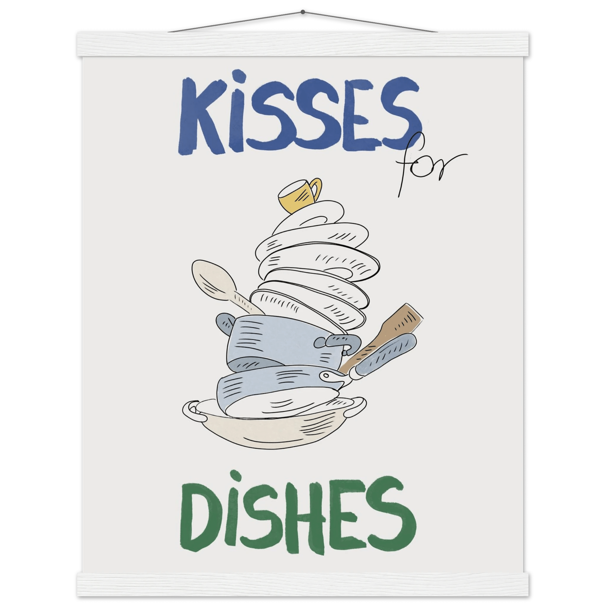 Kisses for Dishes Poster – Funny Kitchen Wall Art Print (Digital & Printed Options) - Evergreen Posters