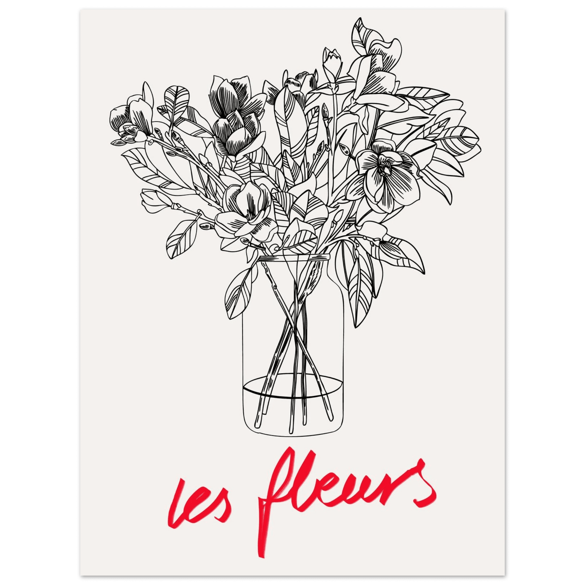 Les Fleurs Botanical Poster | French Flower Line Art Print | Minimalist Floral Wall Decor - Evergreen Posters