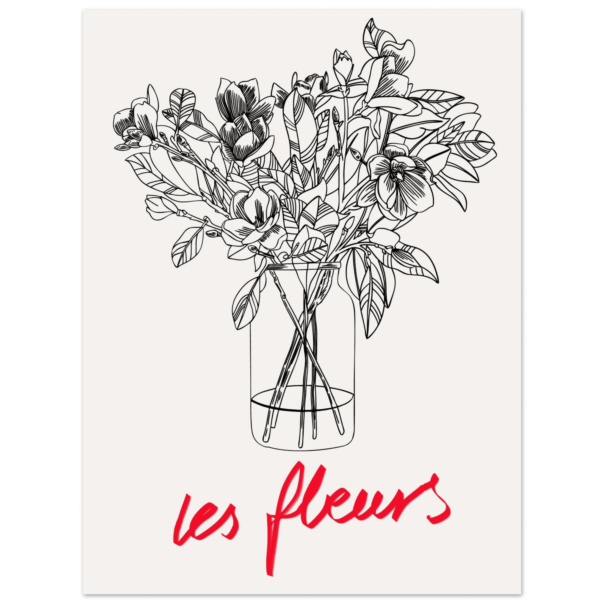 Les Fleurs Botanical Poster | French Flower Line Art Print | Minimalist Floral Wall Decor - Evergreen Posters
