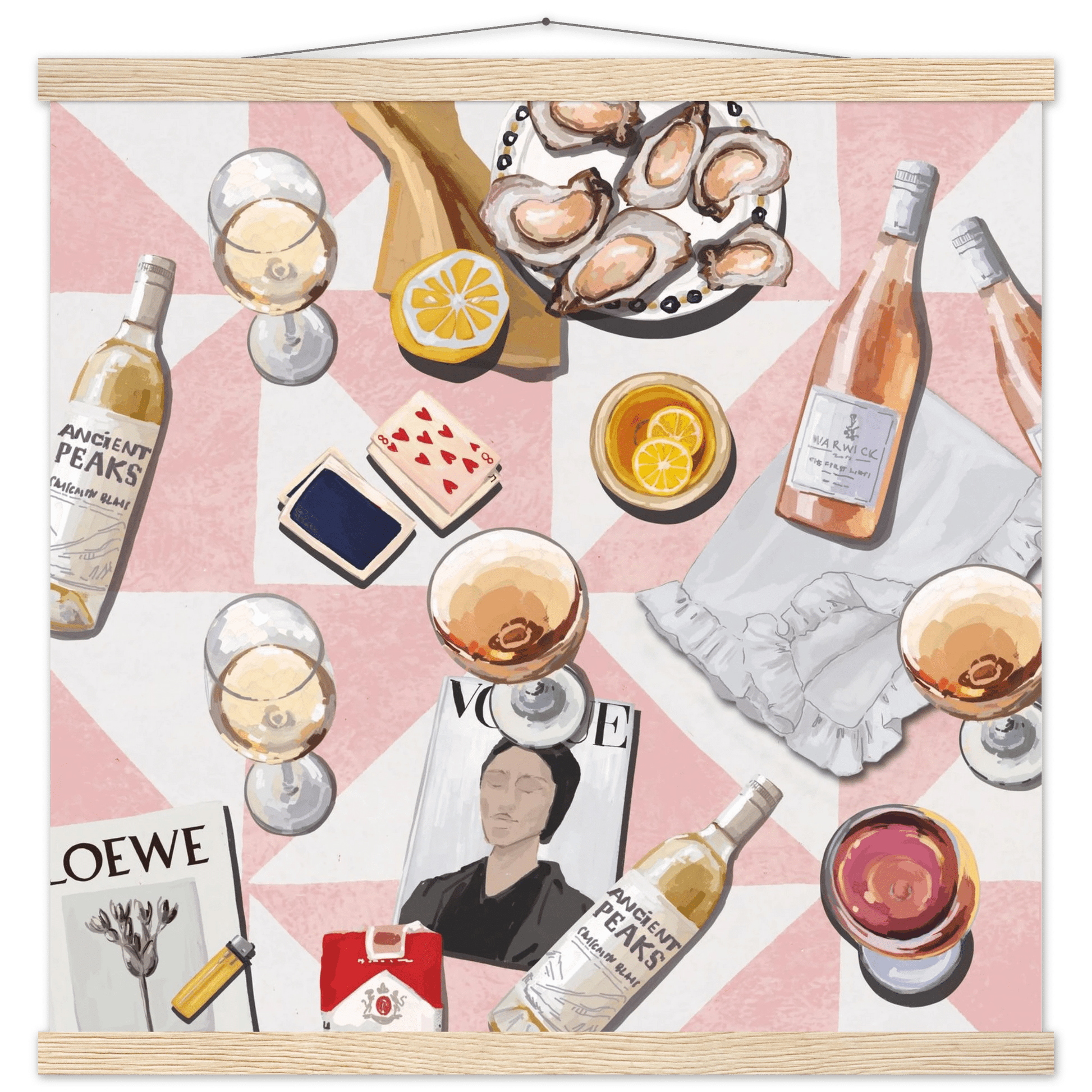 Vogue Oysters & Rosé Poster | Dopamine Decor Luxury Wall Art | Pink Tile Square Print - Evergreen Posters