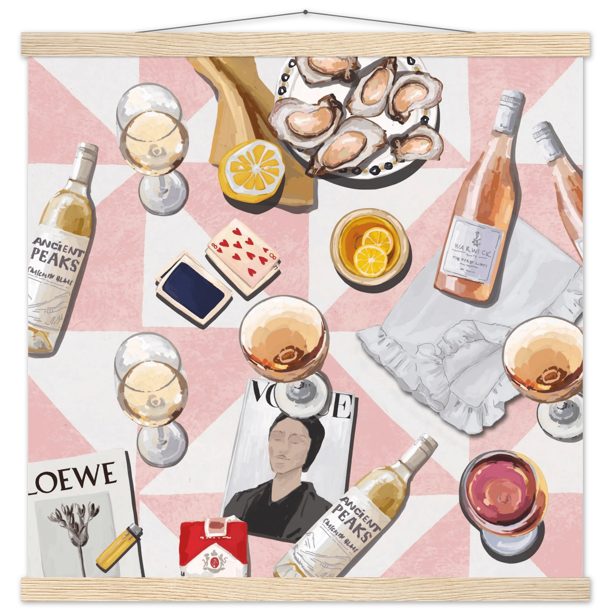 Vogue Oysters & Rosé Poster | Dopamine Decor Luxury Wall Art | Pink Tile Square Print - Evergreen Posters