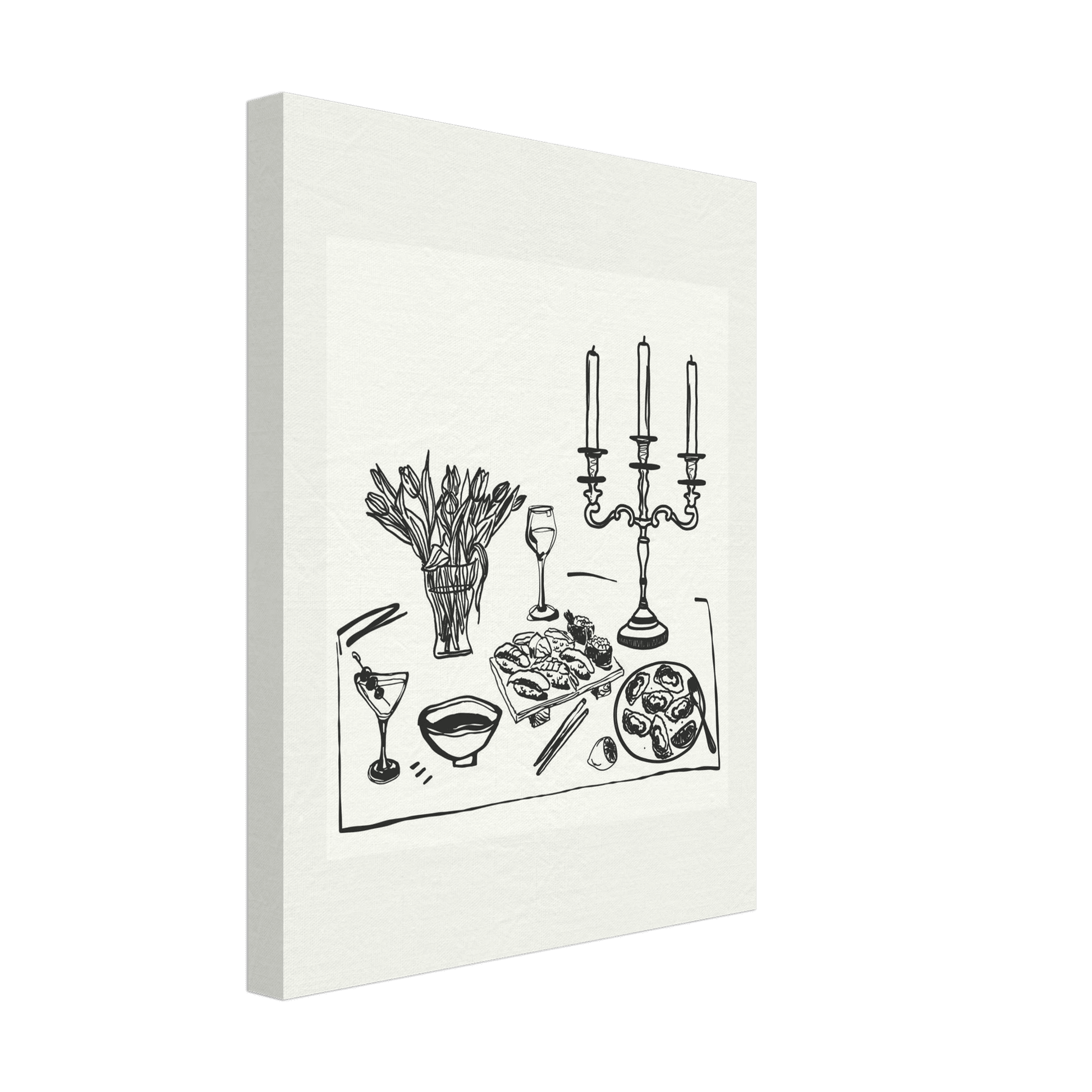 Fine Dining Table Print | Black Line Art Kitchen Wall Art | Elegant Dining Room Poster - Evergreen Posters