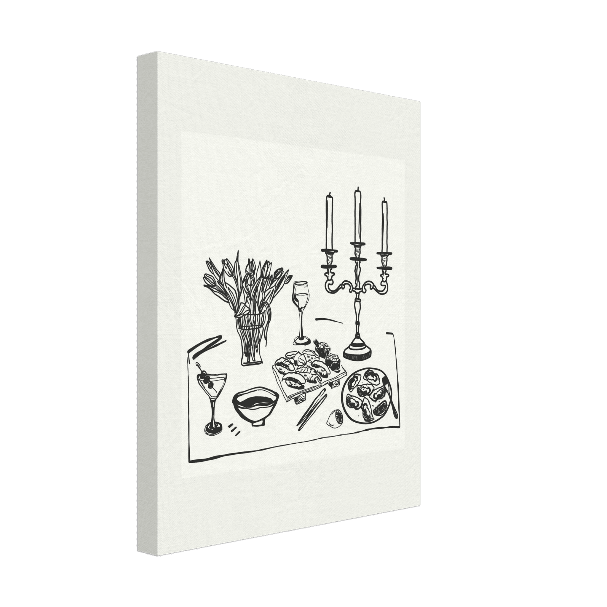 Fine Dining Table Print | Black Line Art Kitchen Wall Art | Elegant Dining Room Poster - Evergreen Posters