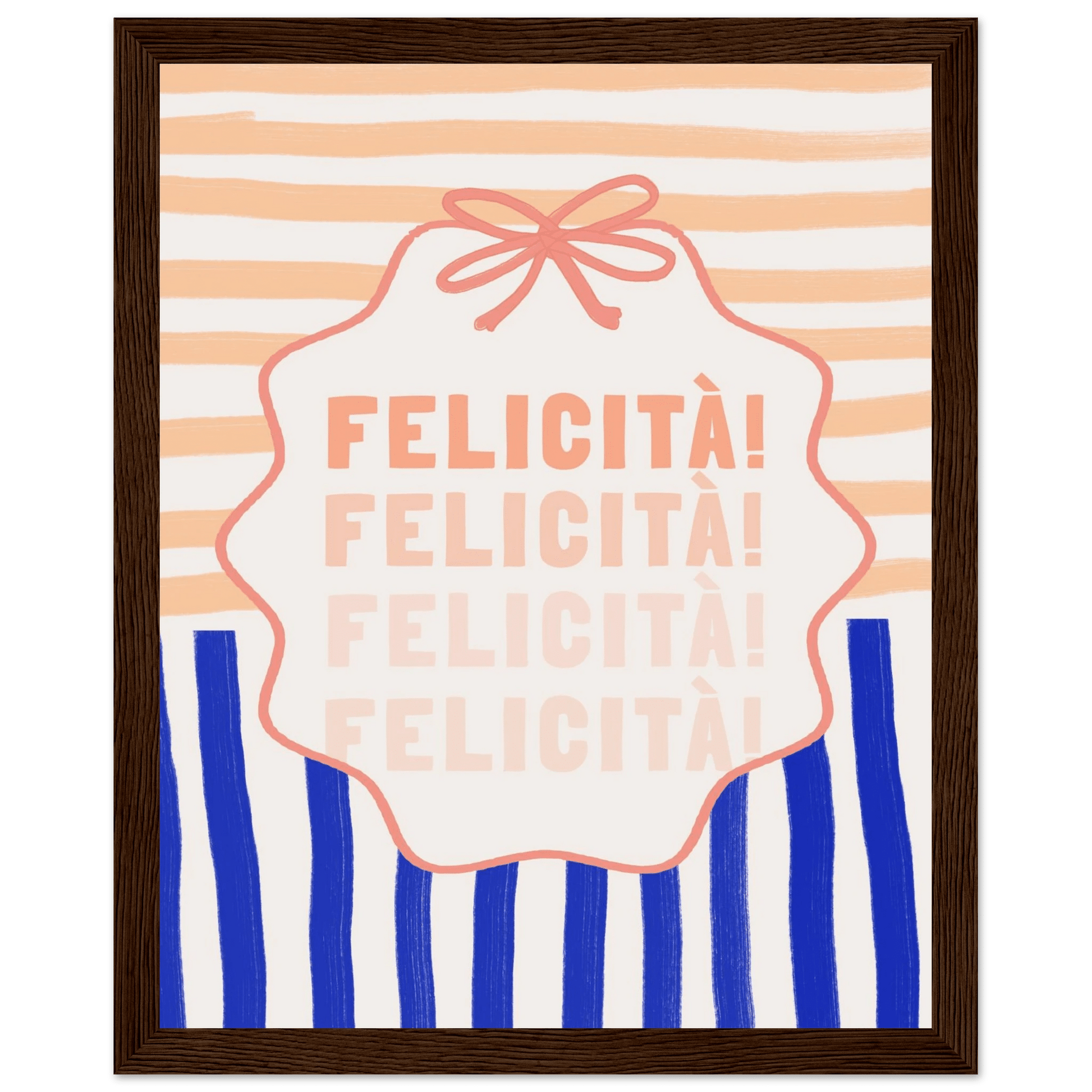 Felicità Italian Happiness Quote Print | Coquette Stripe Wall Art - Evergreen Posters