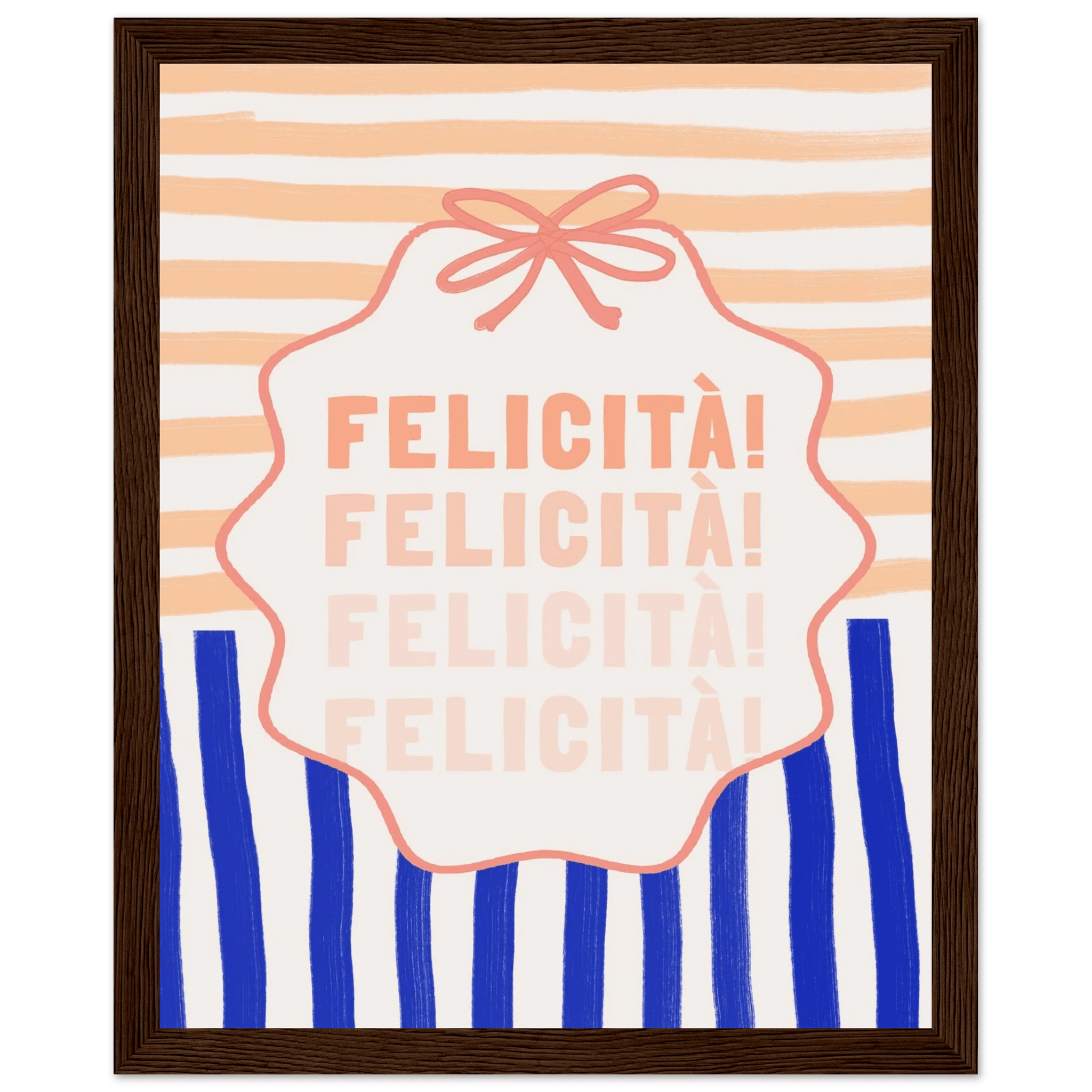 Felicità Italian Happiness Quote Print | Coquette Stripe Wall Art - Evergreen Posters