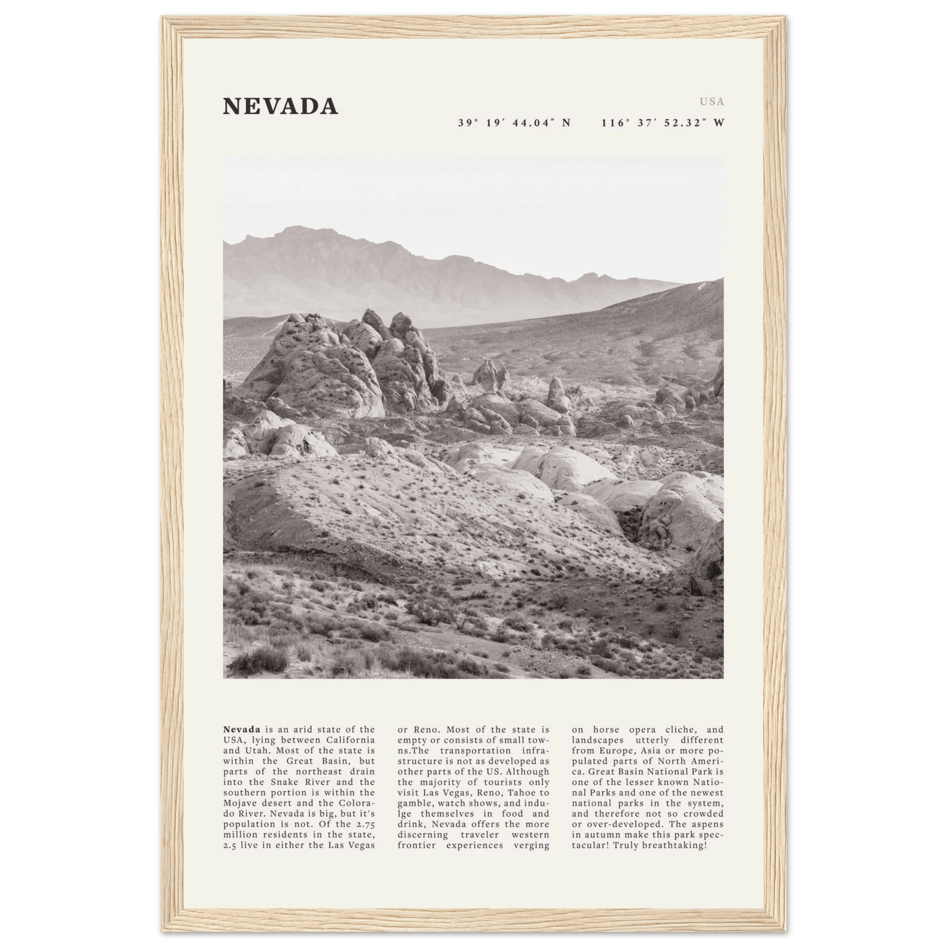 Nevada Poster | Black & White Desert Landscape Wall Art | USA Travel Print Decor - Evergreen Posters