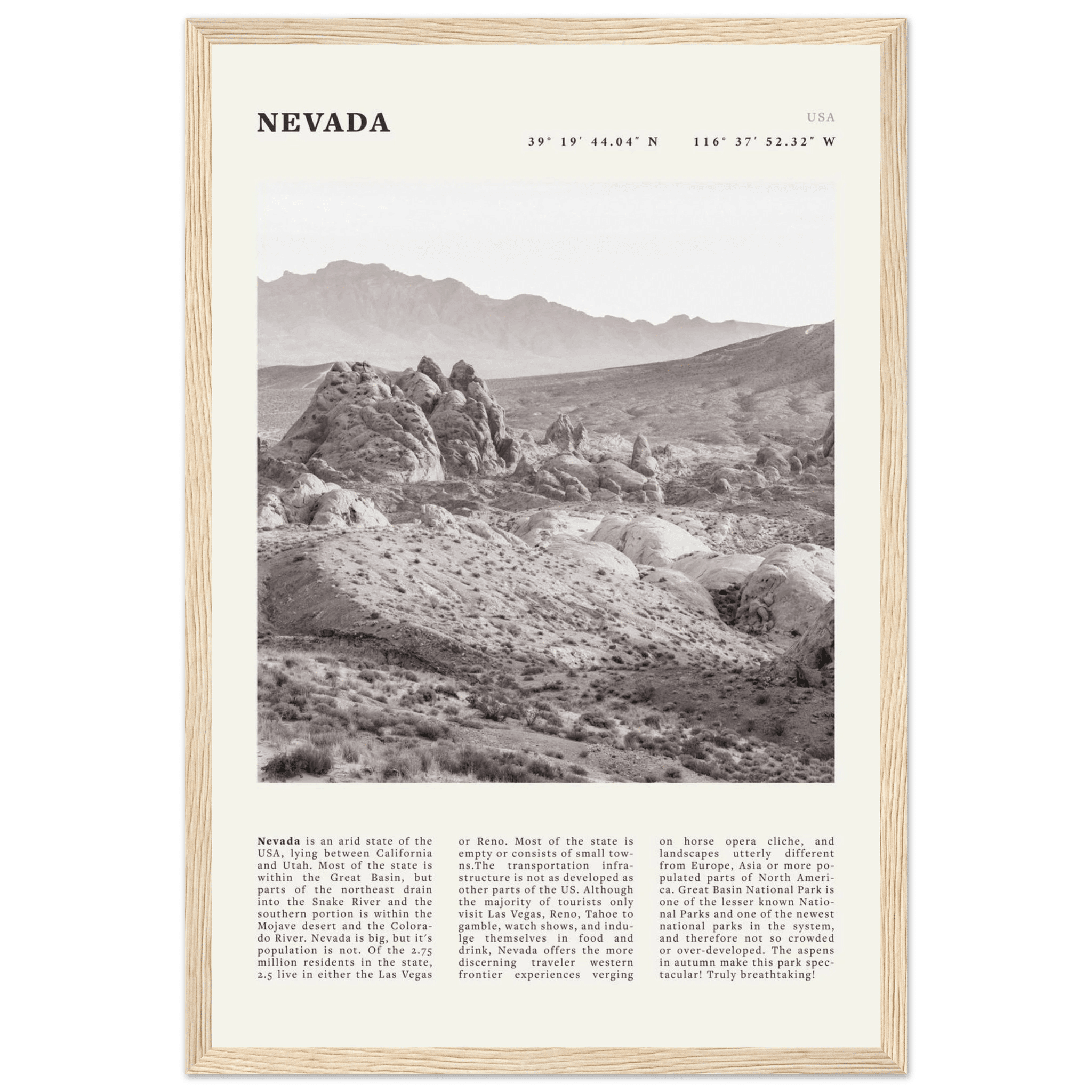 Nevada Poster | Black & White Desert Landscape Wall Art | USA Travel Print Decor - Evergreen Posters