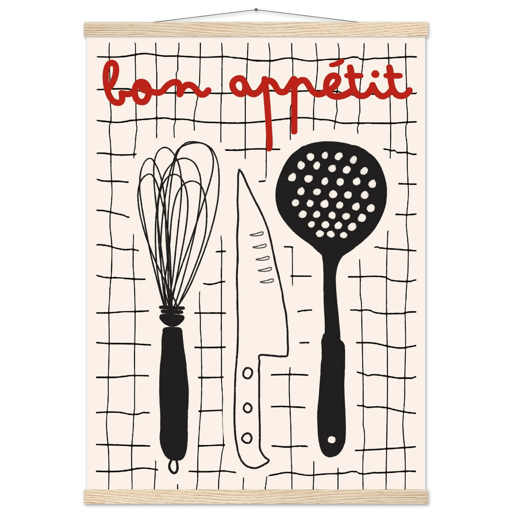 Bon Appétit French Kitchen Print | Bold Black Red Wall Art Poster - Evergreen Posters