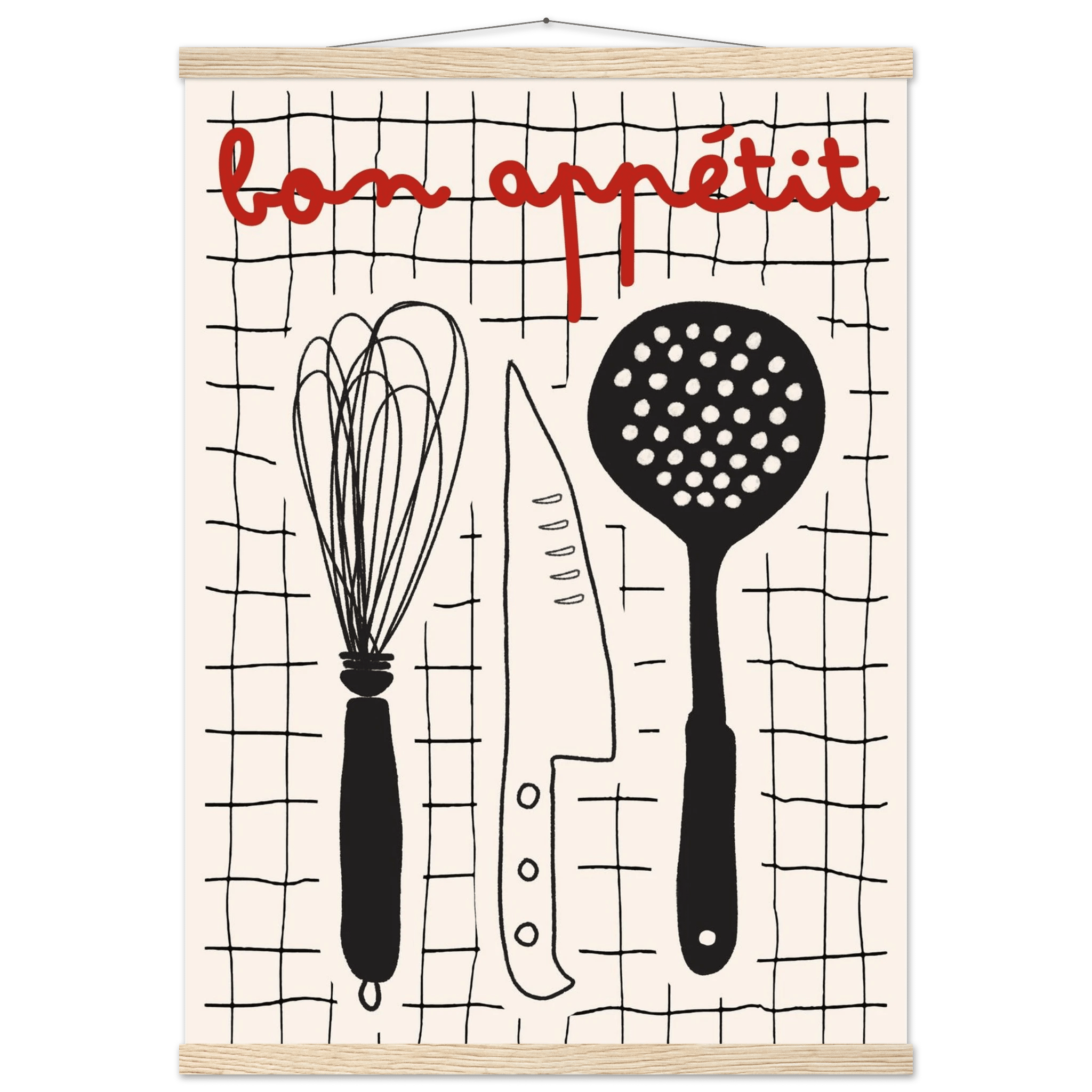 Bon Appétit French Kitchen Print | Bold Black Red Wall Art Poster - Evergreen Posters