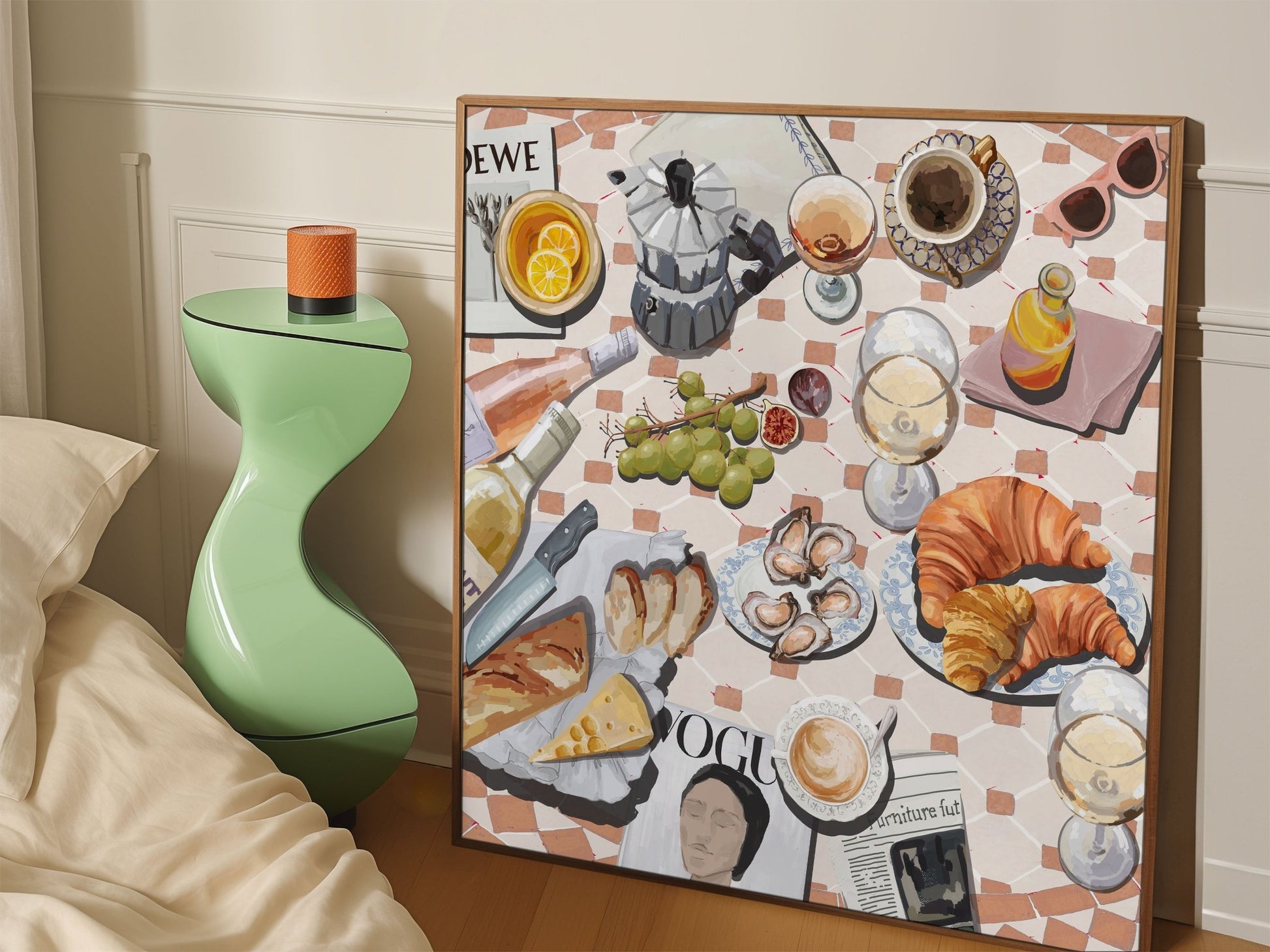 French Brunch Poster | Kitchen Decor Food Wall Art | Croissant & Coffee Square Print - Evergreen Posters - 42