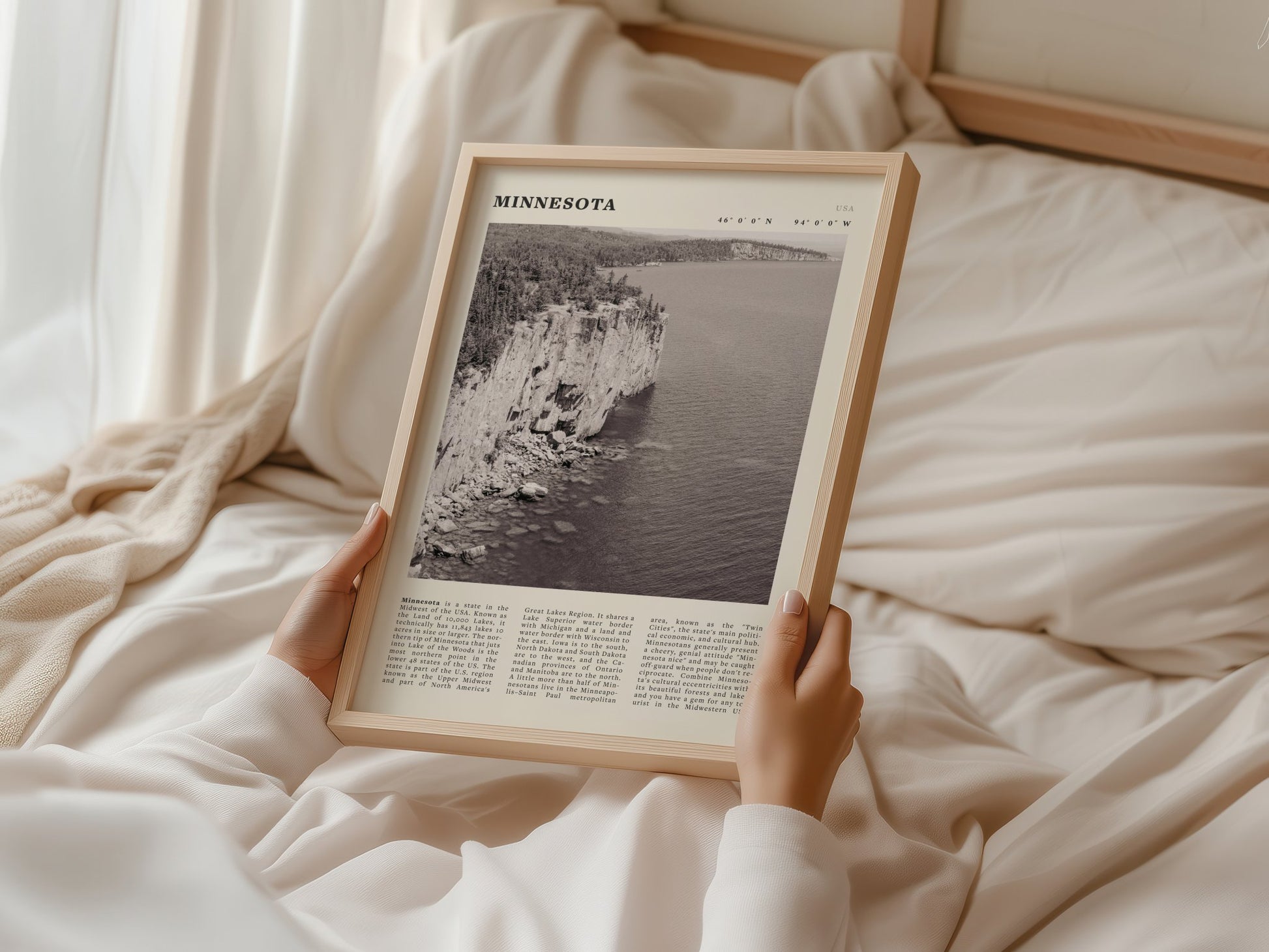 Minnesota Poster | Black & White Lake Superior Wall Art | USA Nature Travel Print - Evergreen Posters
