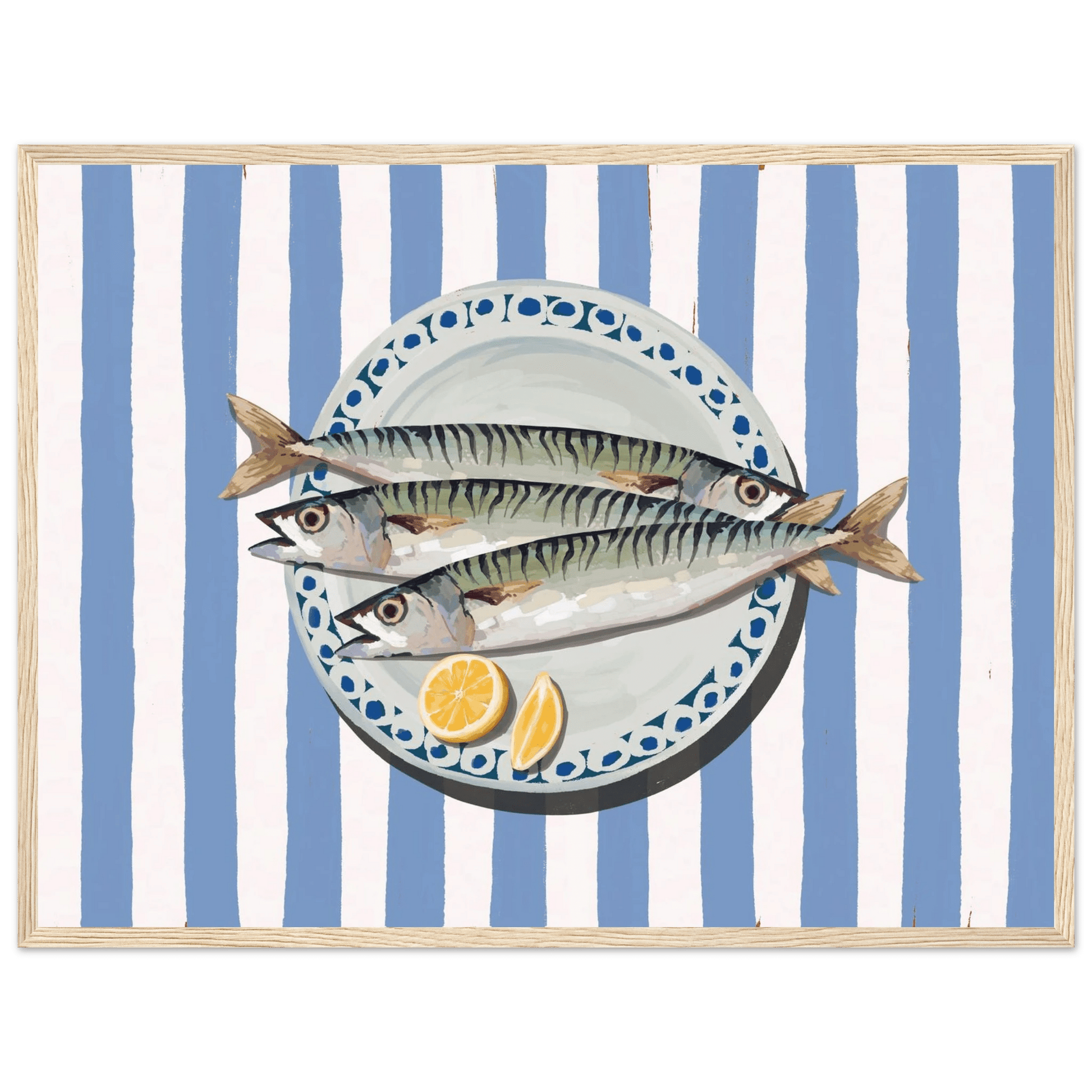 Sardines Print | Blue Stripe Fish Kitchen Wall Art | Coastal Food Poster - Evergreen Posters