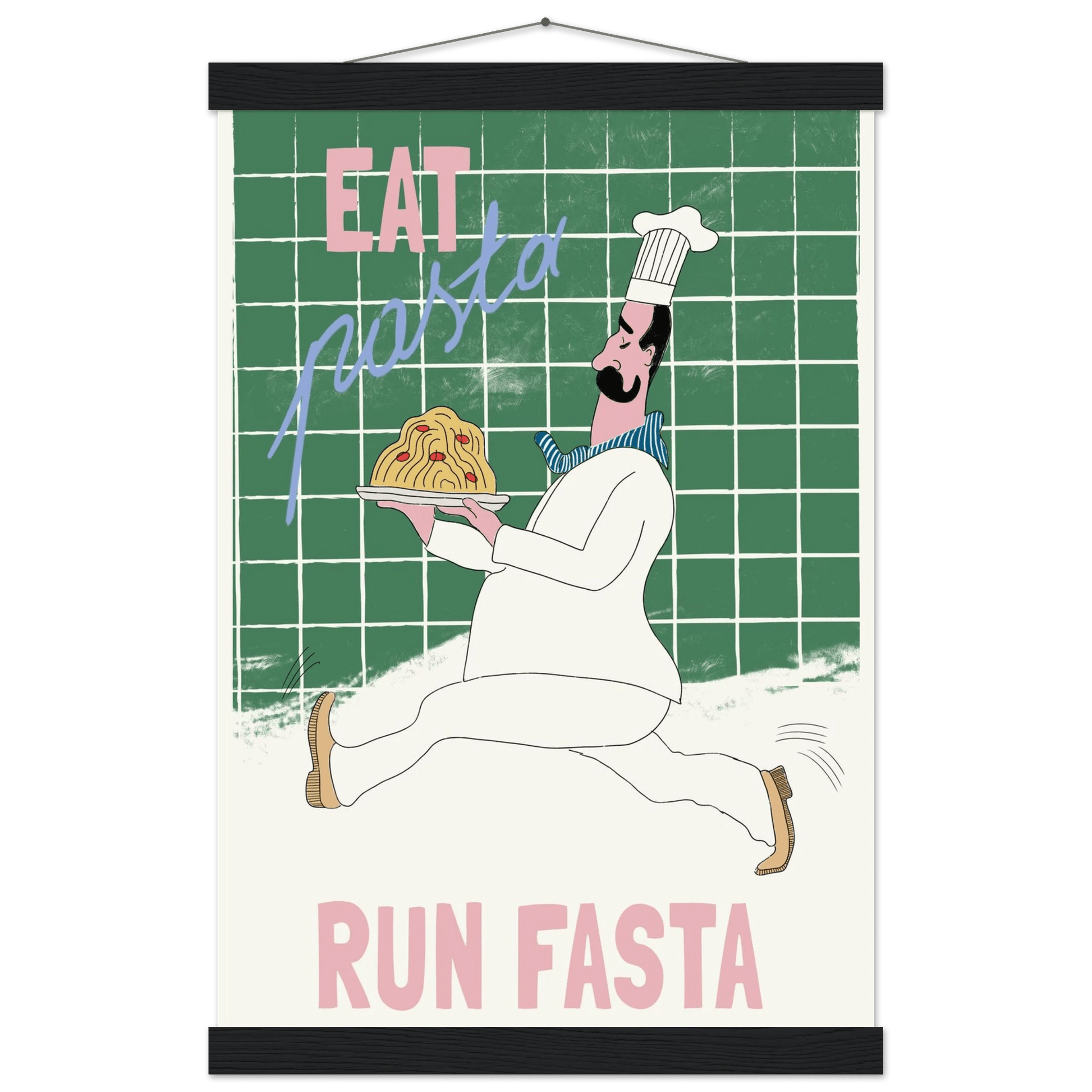 Eat Pasta Run Fasta Poster – Playful Kitchen Wall Art Print (Green Edition) - Evergreen Posters