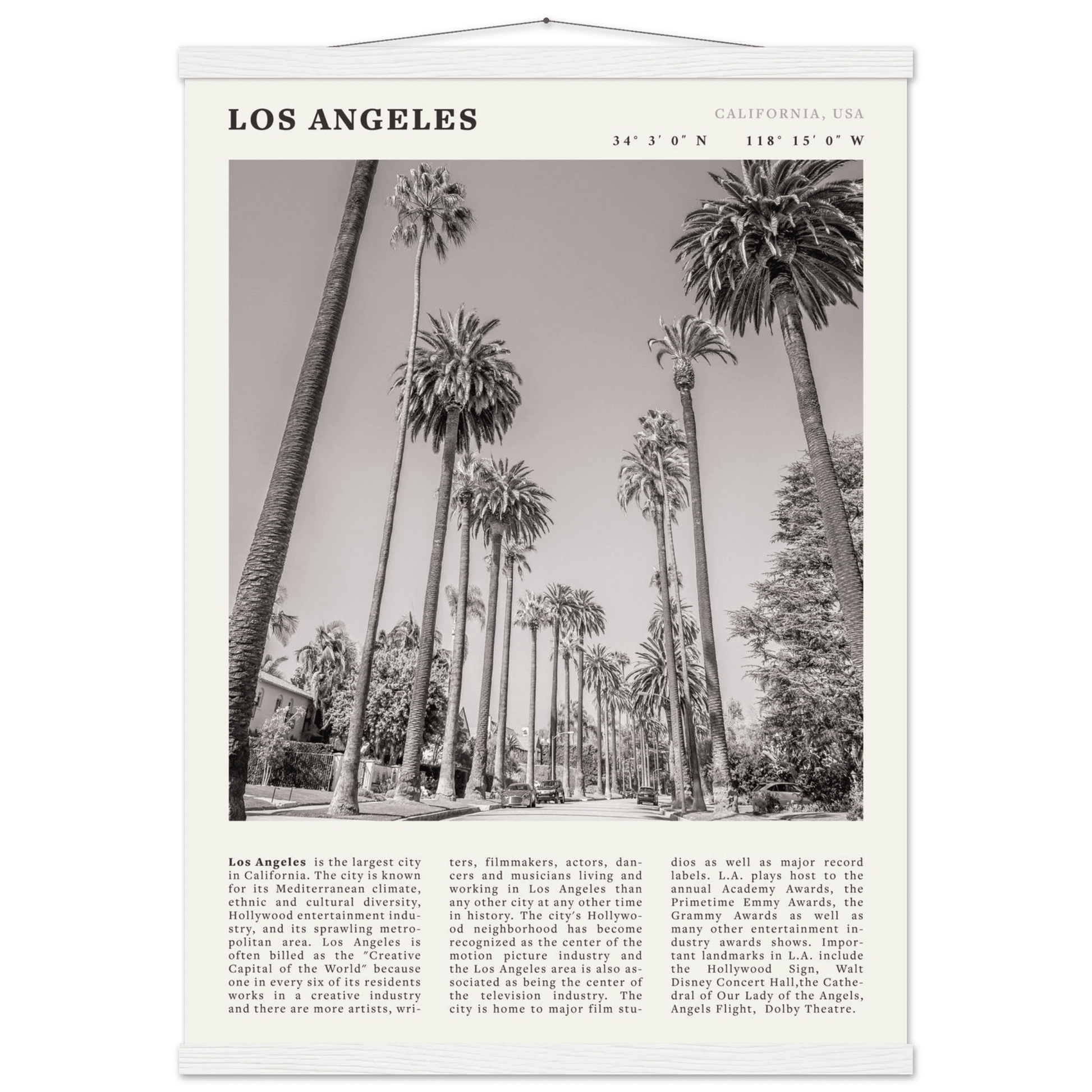 Los Angeles Poster | Black & White Palm Trees Wall Art | California Travel Print - Evergreen Posters
