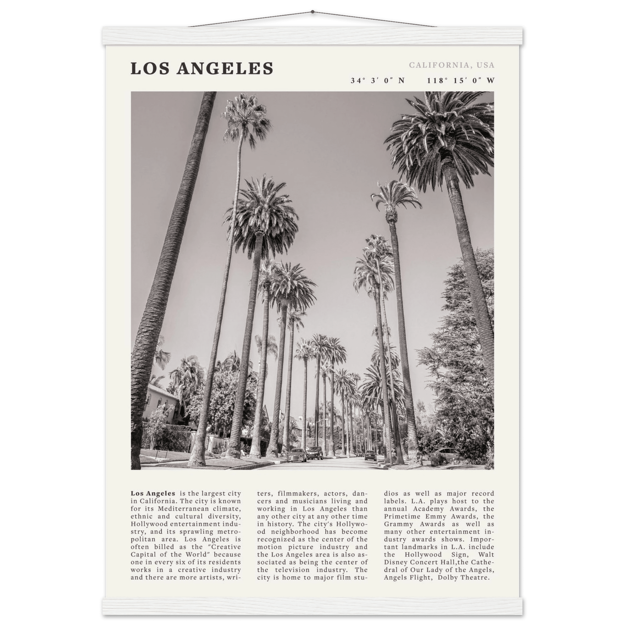 Los Angeles Poster | Black & White Palm Trees Wall Art | California Travel Print - Evergreen Posters