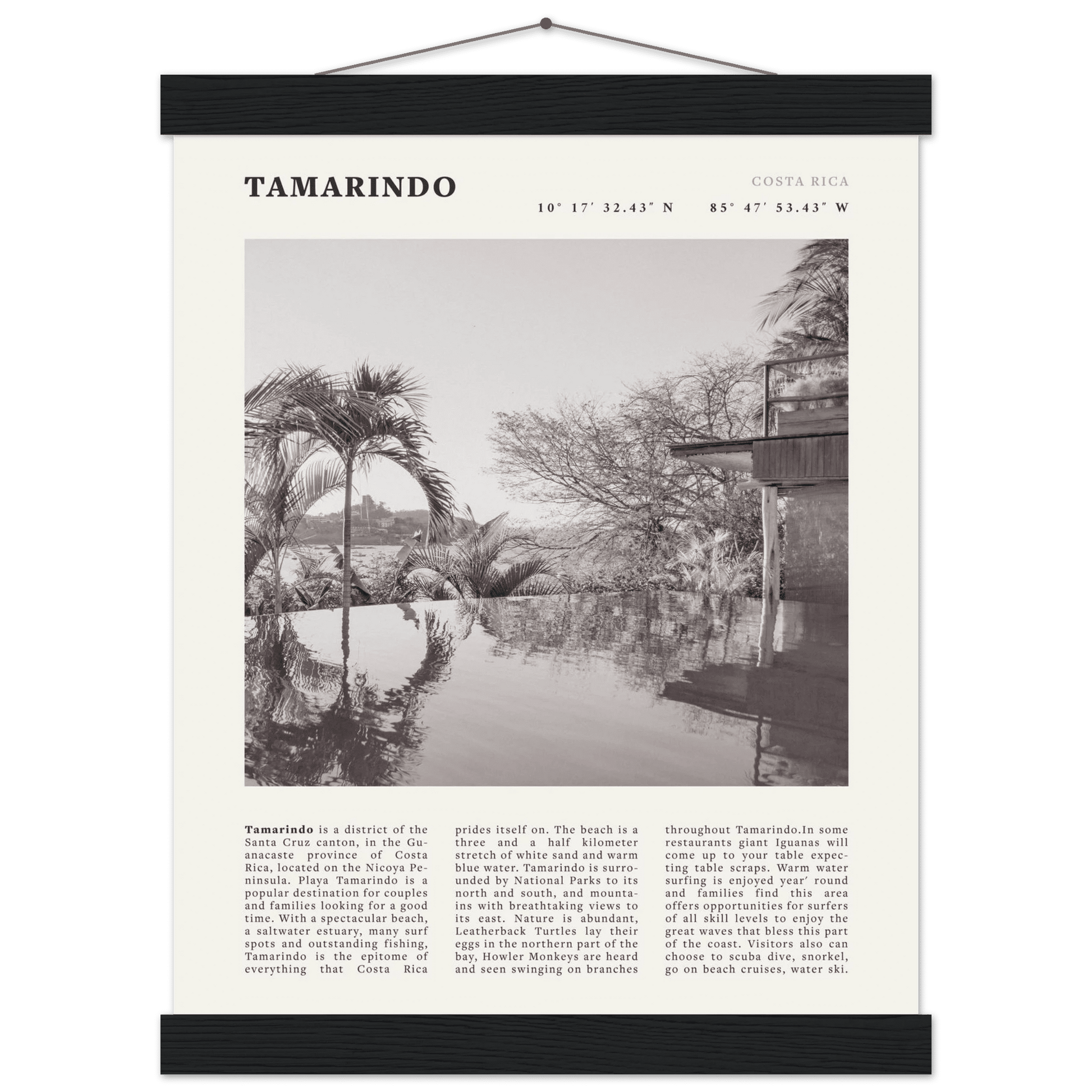 Tamarindo Poster | Black & White Costa Rica Beach Wall Art | Surf Travel Print - Evergreen Posters