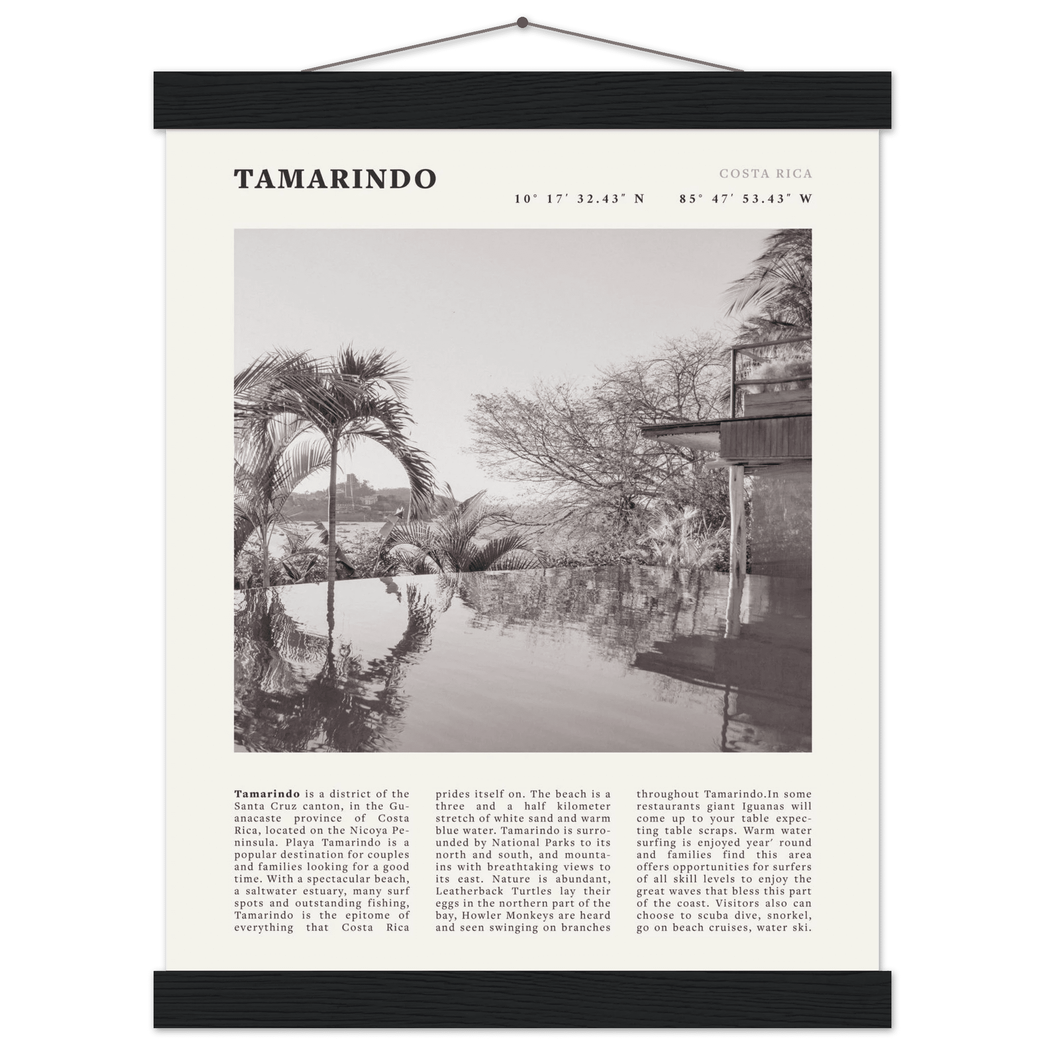 Tamarindo Poster | Black & White Costa Rica Beach Wall Art | Surf Travel Print - Evergreen Posters