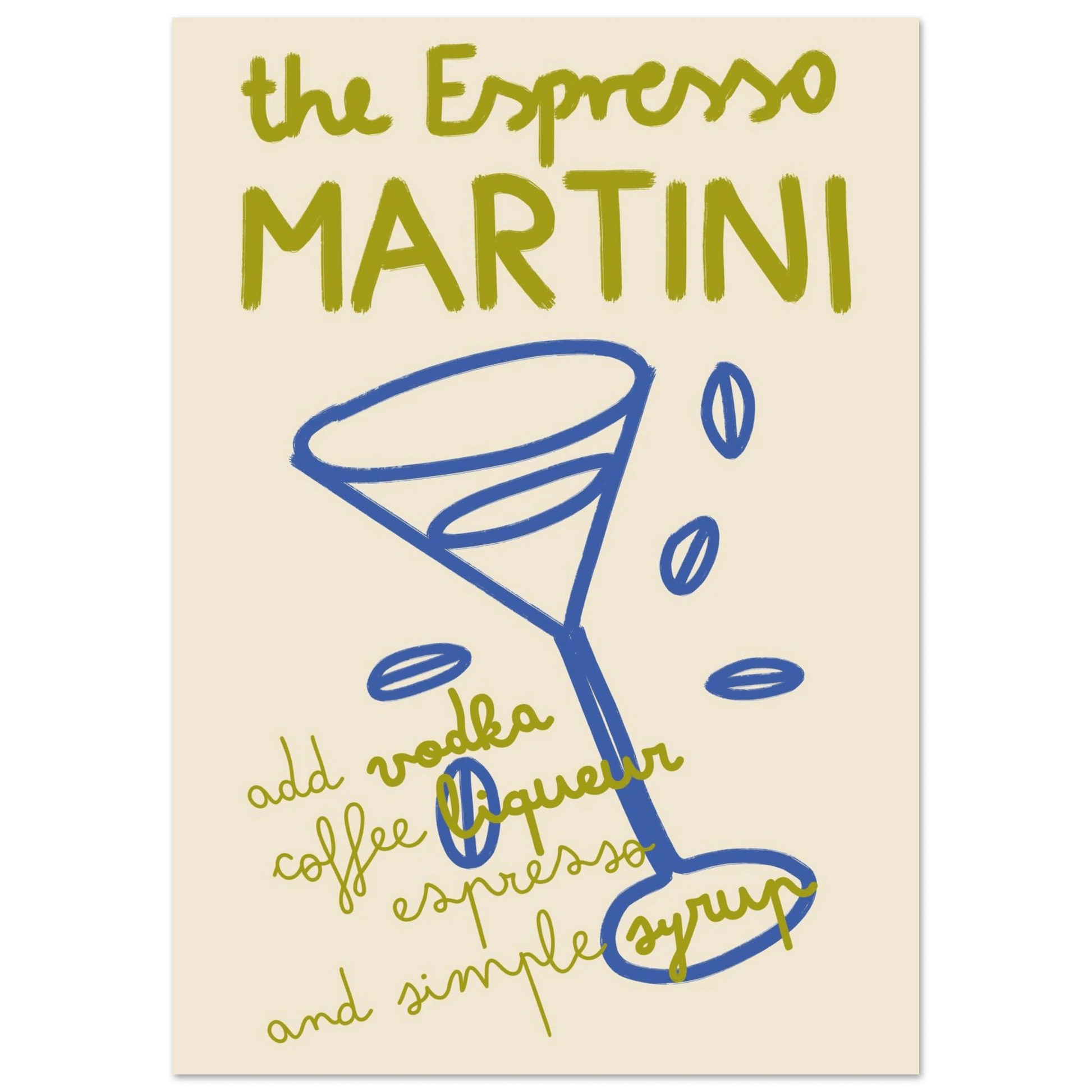 Espresso Martini Print | Cocktail Recipe Wall Art | Kitchen Bar Poster - Evergreen Posters