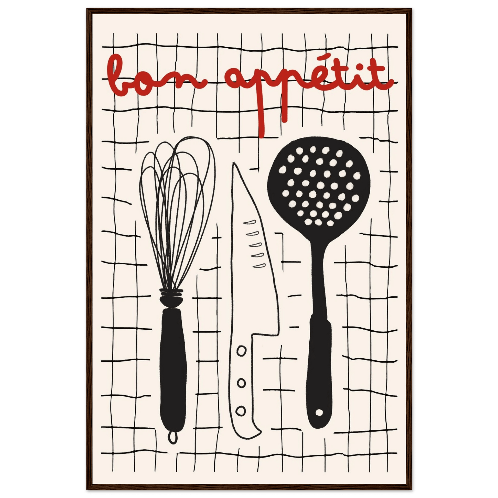 Bon Appétit French Kitchen Print | Bold Black Red Wall Art Poster - Evergreen Posters