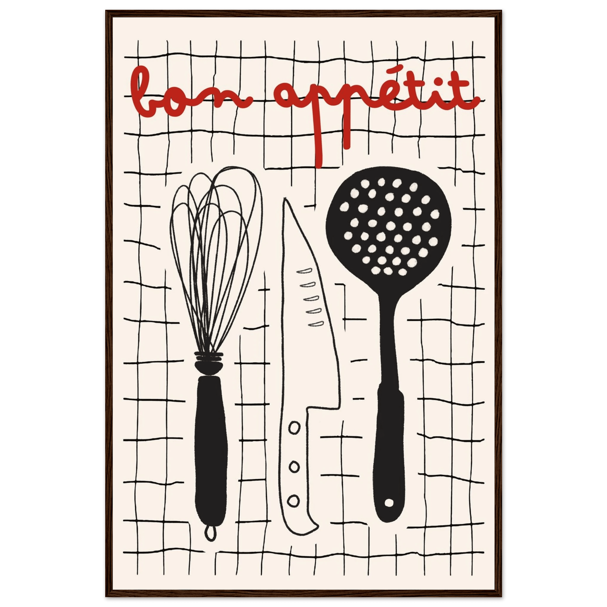 Bon Appétit French Kitchen Print | Bold Black Red Wall Art Poster - Evergreen Posters