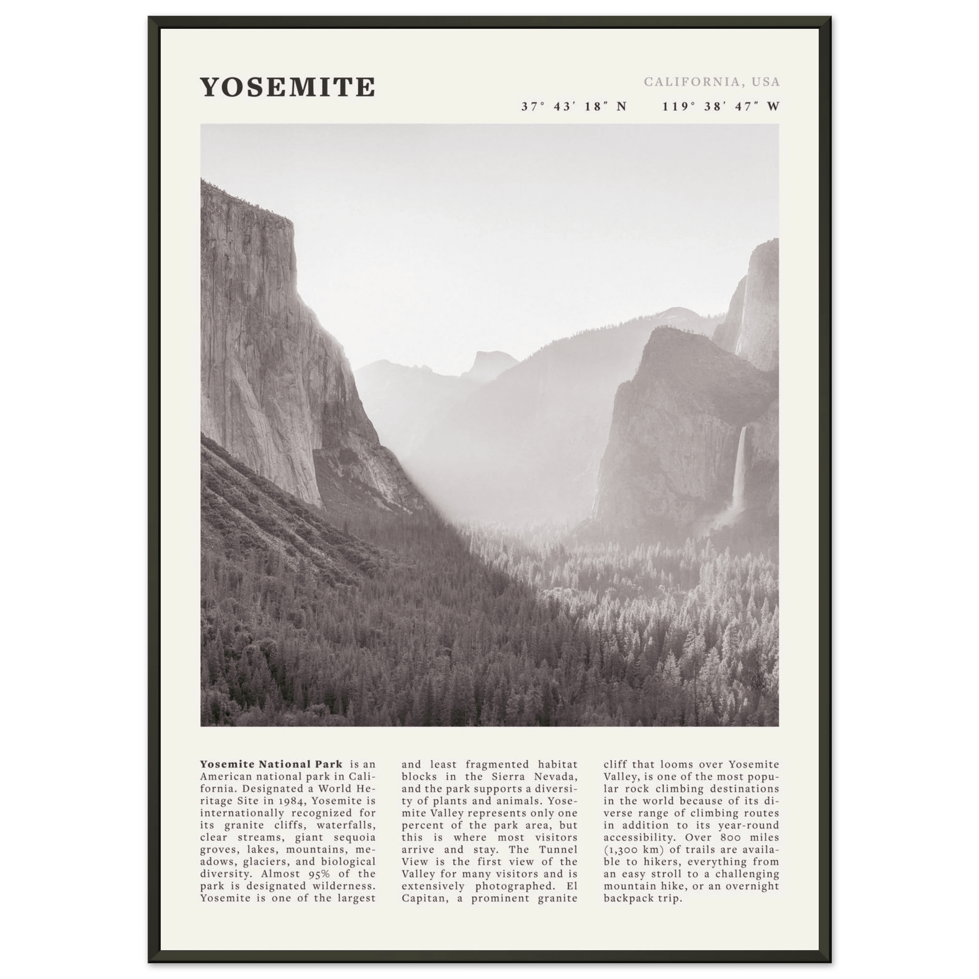 Yosemite Poster | Black & White National Park Wall Art | California Nature Print - Evergreen Posters