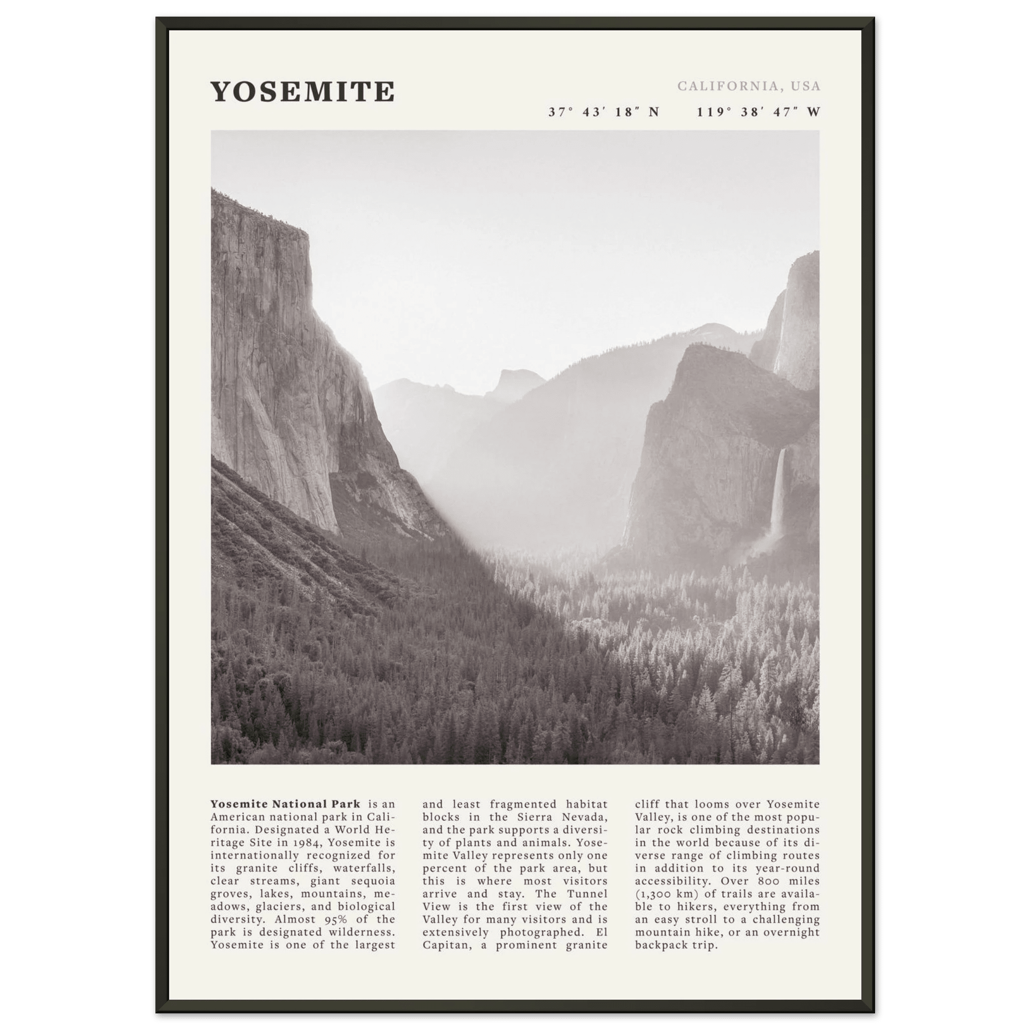 Yosemite Poster | Black & White National Park Wall Art | California Nature Print - Evergreen Posters