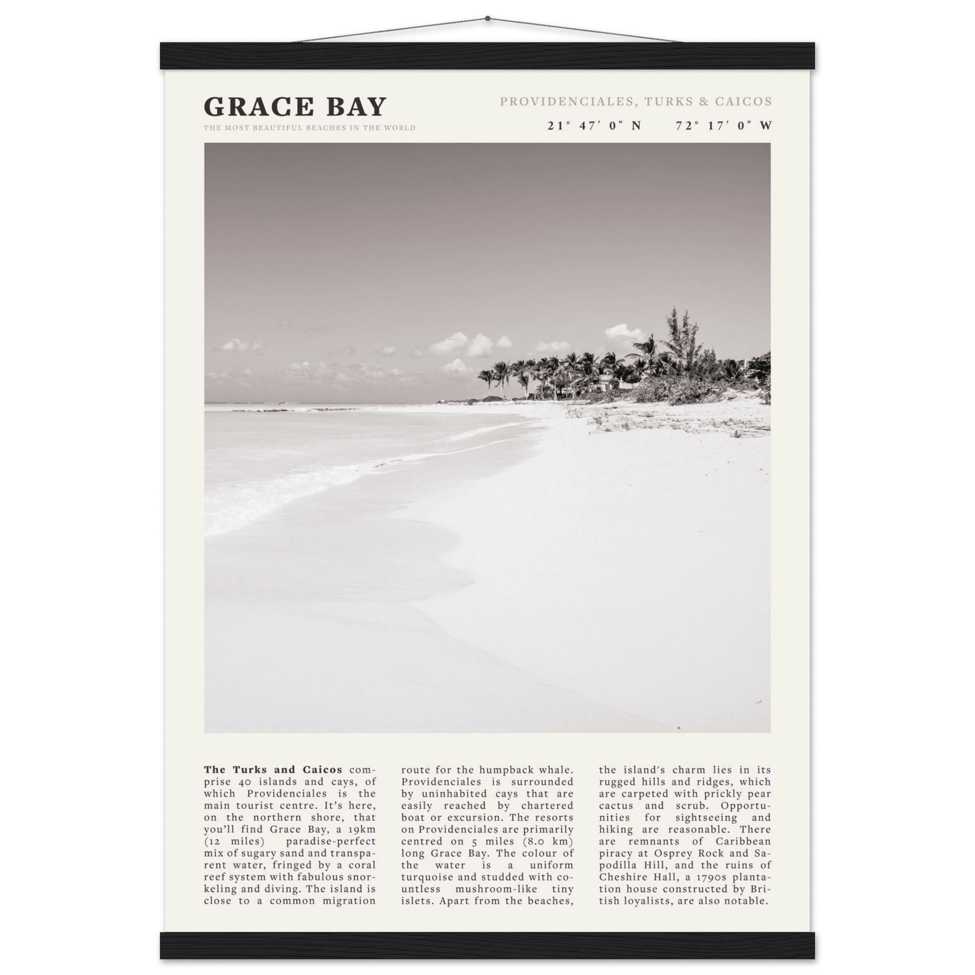 Grace Bay Poster | Black & White Turks & Caicos Wall Art | Caribbean Beach Print - Evergreen Posters