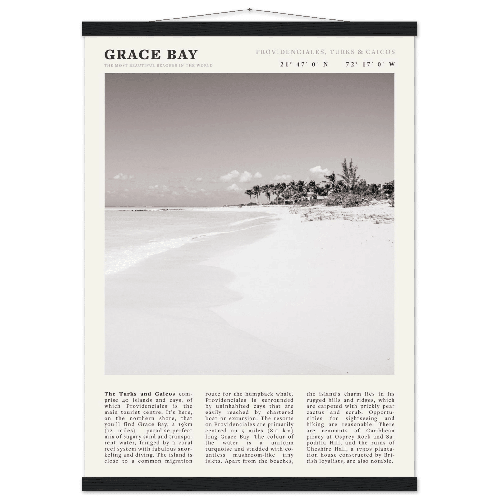 Grace Bay Poster | Black & White Turks & Caicos Wall Art | Caribbean Beach Print - Evergreen Posters