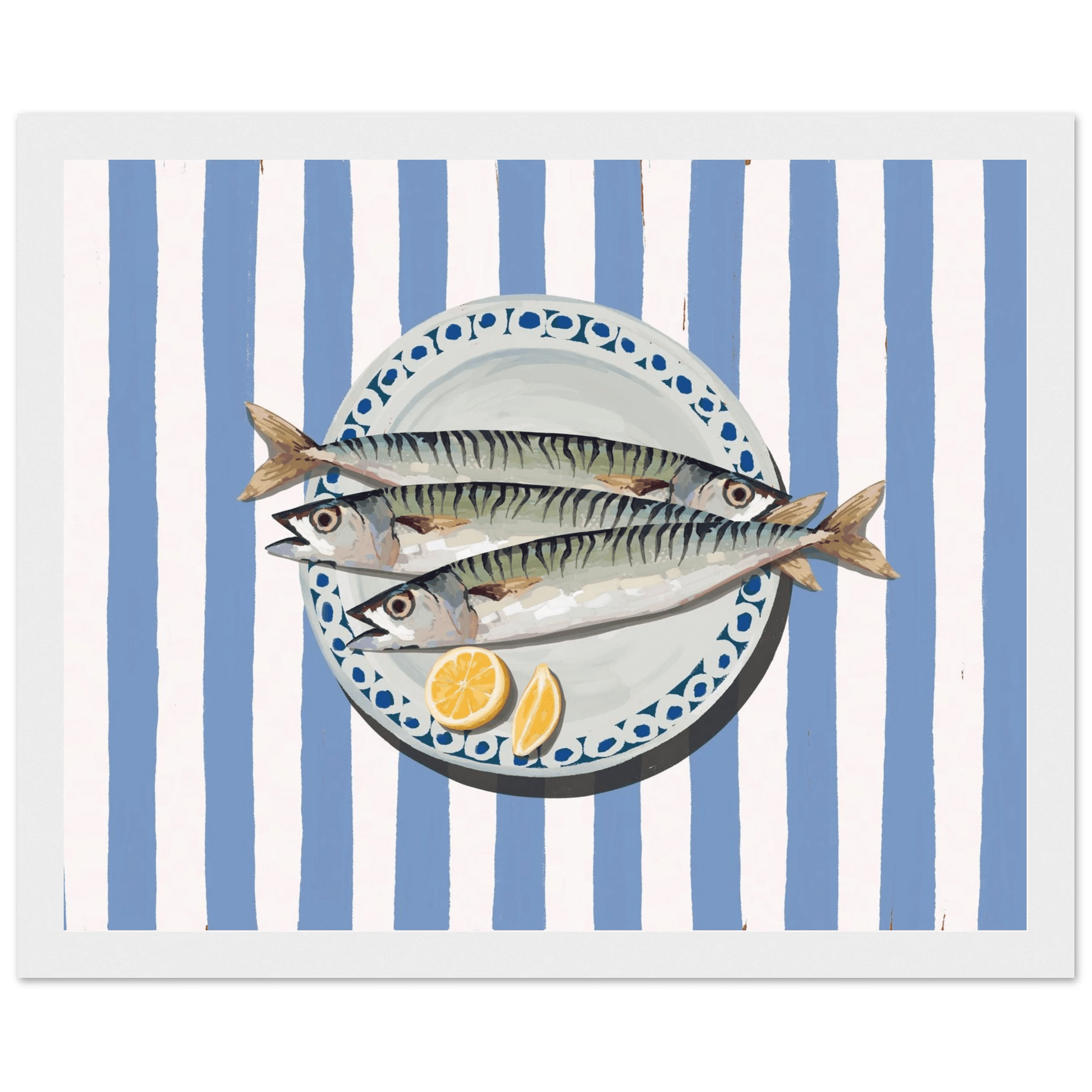 Sardines Print | Blue Stripe Fish Kitchen Wall Art | Coastal Food Poster - Evergreen Posters