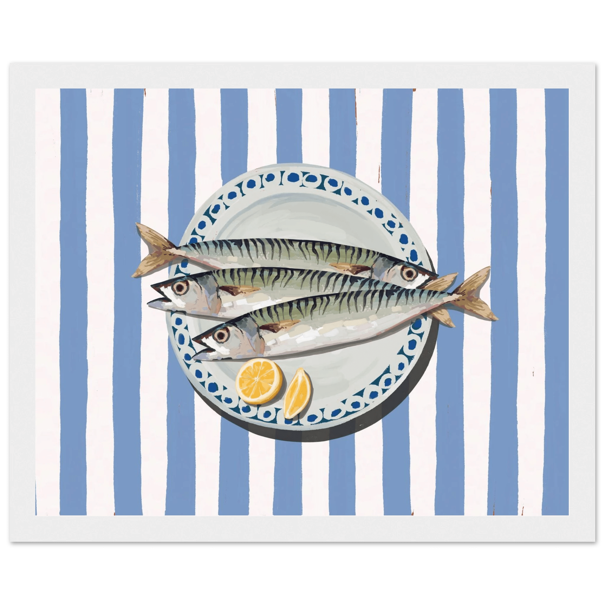 Sardines Print | Blue Stripe Fish Kitchen Wall Art | Coastal Food Poster - Evergreen Posters