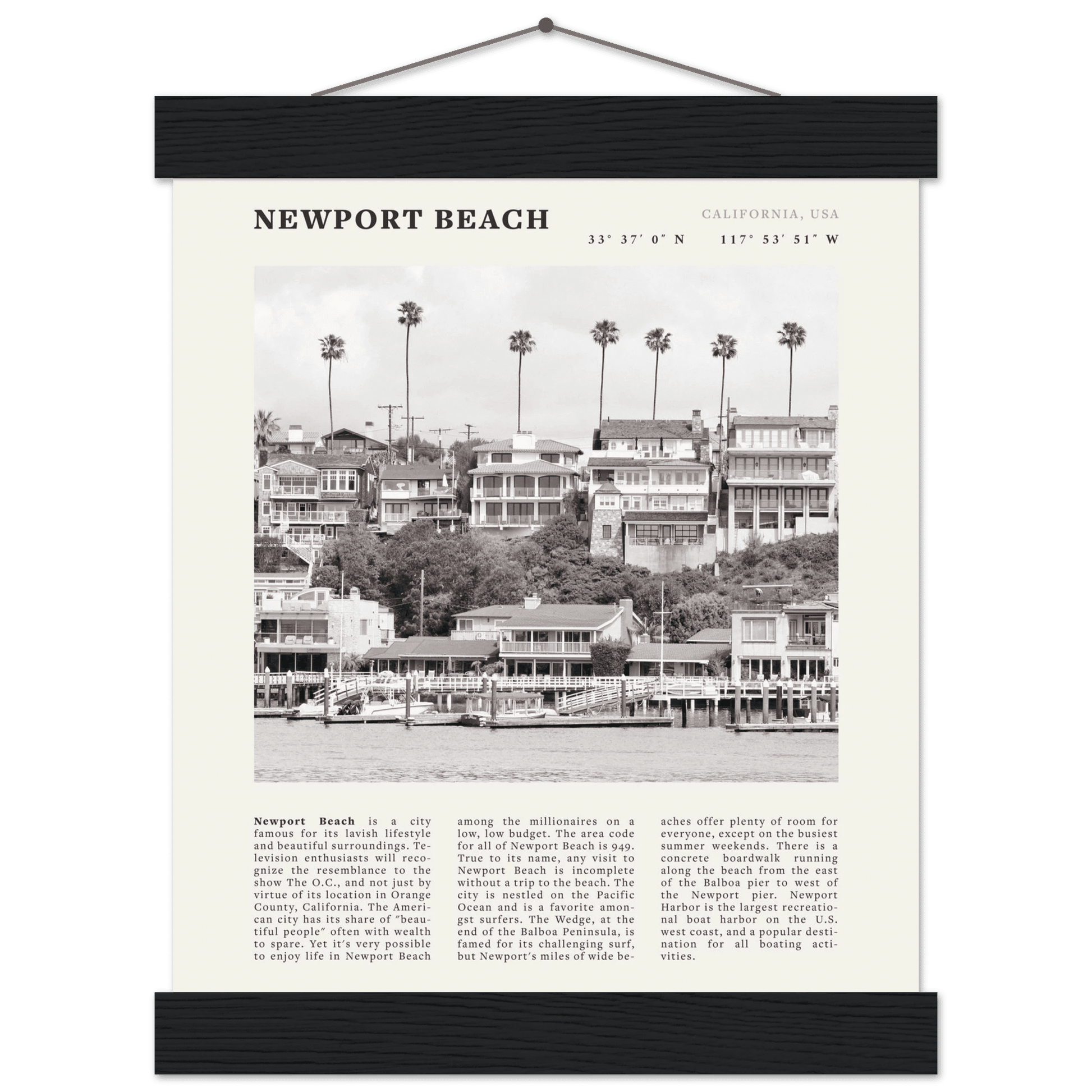 Newport Beach Poster | Black & White California Harbor Wall Art | Coastal Print - Evergreen Posters