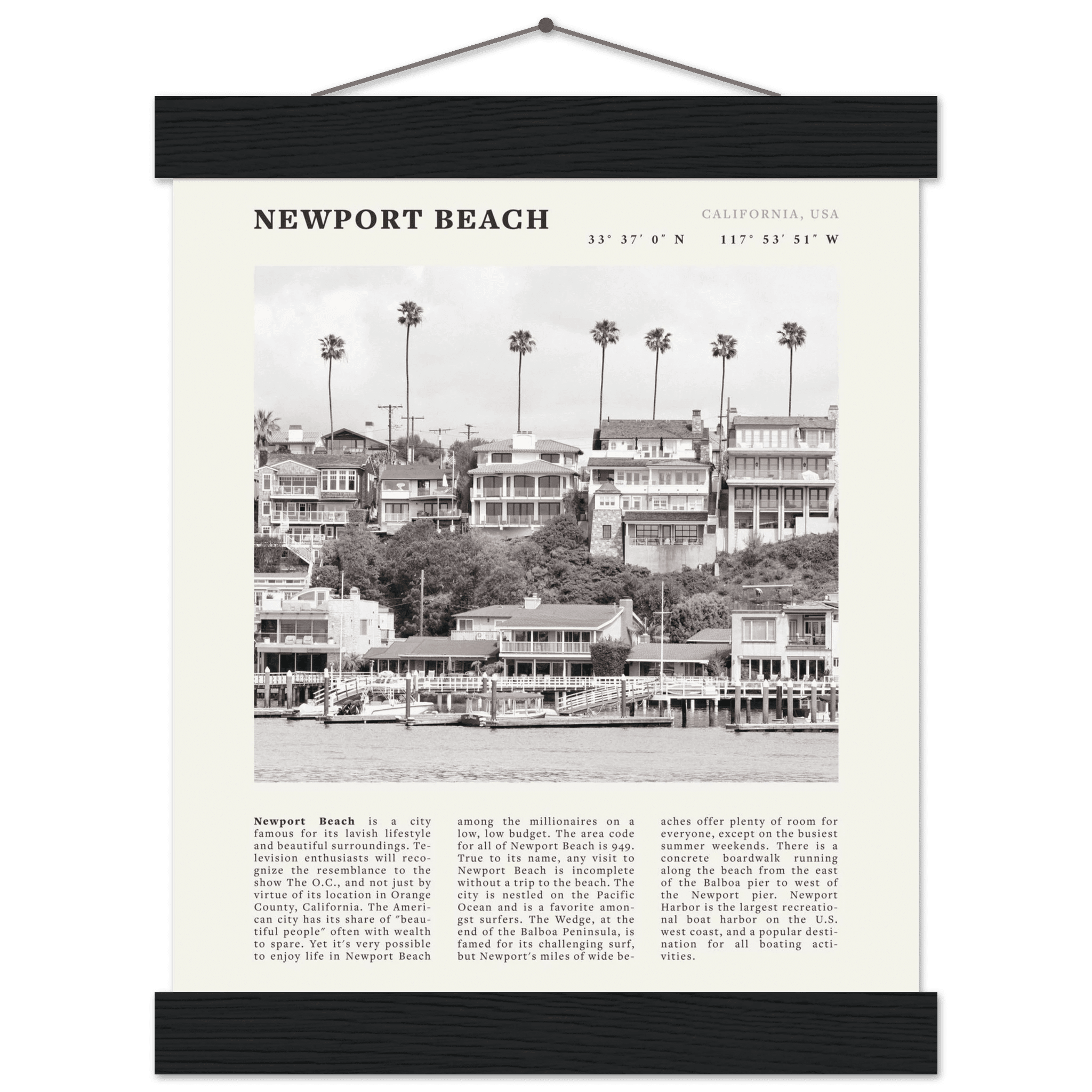 Newport Beach Poster | Black & White California Harbor Wall Art | Coastal Print - Evergreen Posters